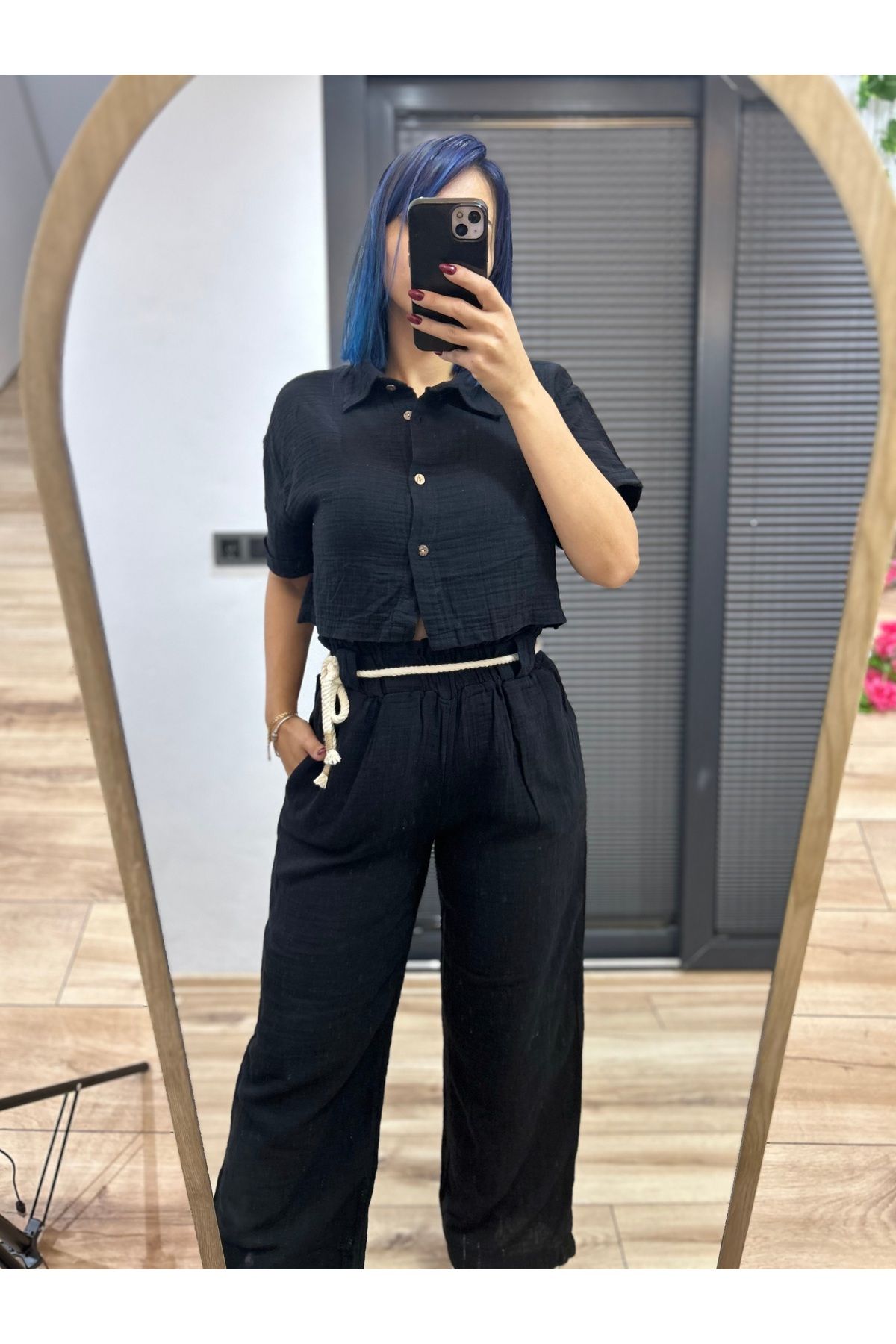 Maves Butik Kemer detaylı müslin takım