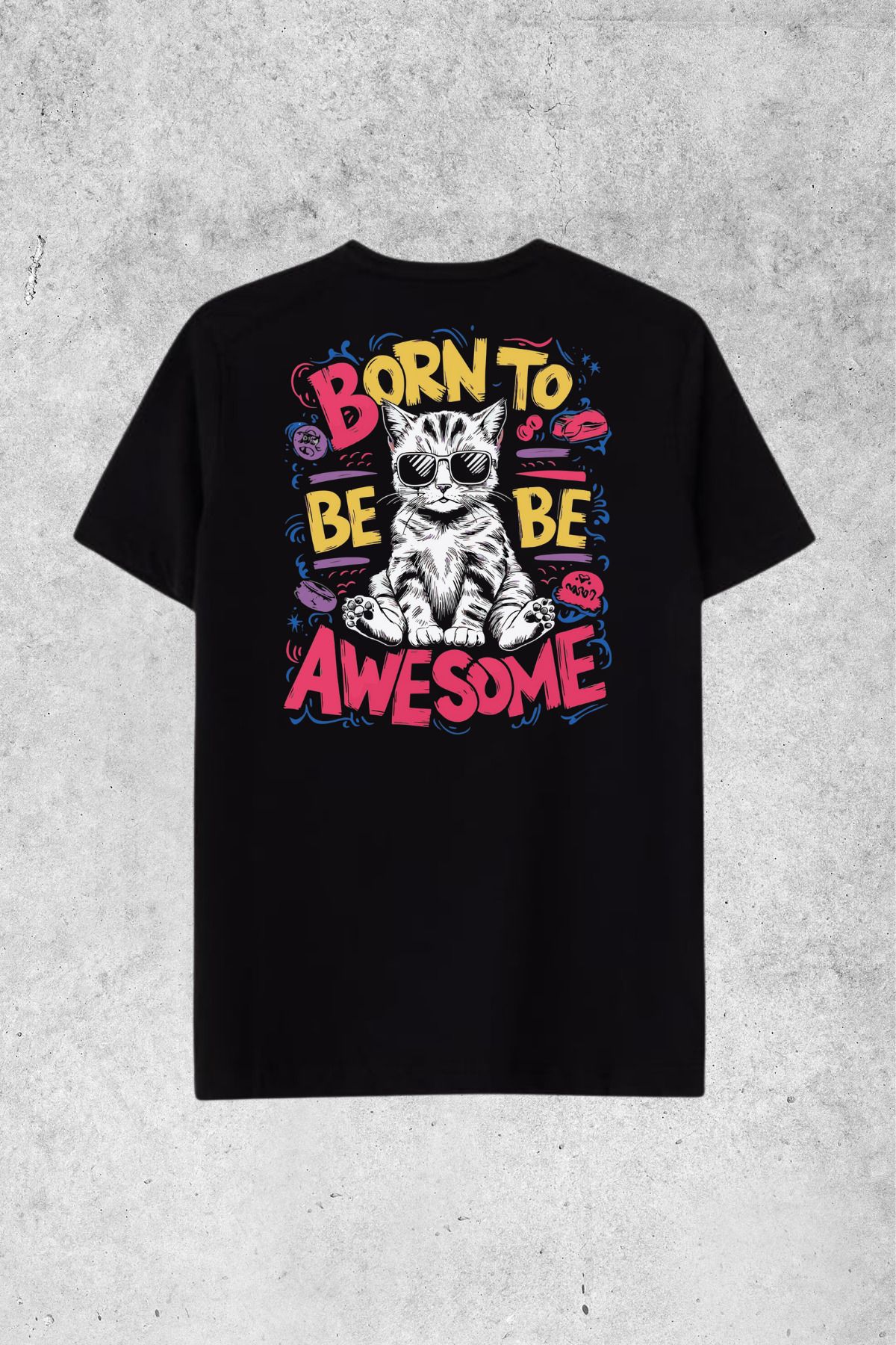 MOLICO Basic Unisex sıfır yaka kısa kollu BORN TO BE DESENLİ SIRT BASKILI OVERSİZE TSHİRT