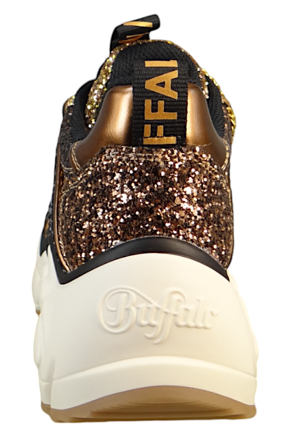 Buffalo-Damen Mid Sneaker Binary Glam Low Top 1636282 Goldfarben Black/Gold Kunstleder mit herausnehmbarem 4