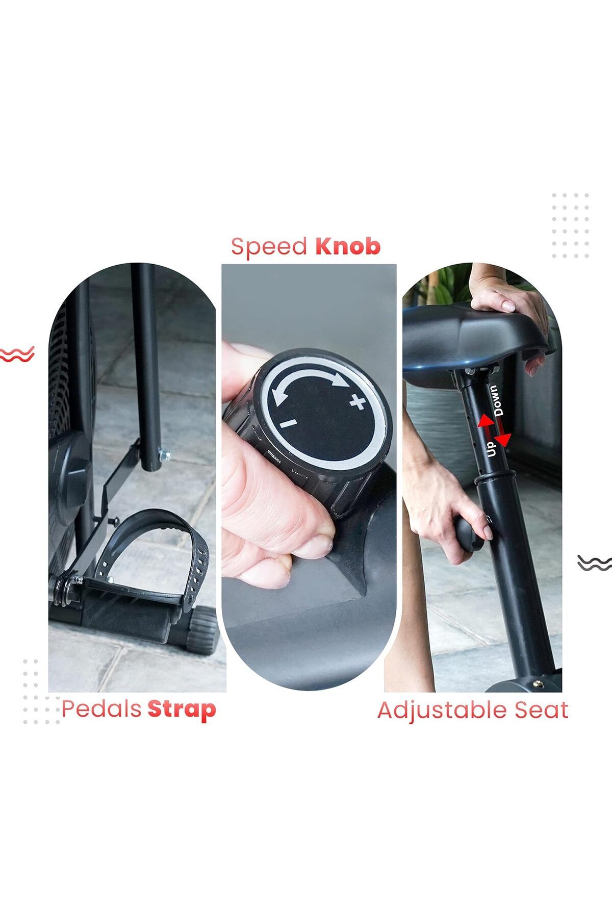Sparnod Fitness-Sab-05 Upright Air Bike Exercise Cycle - Height Adjustable Seat With Back Rest 5
