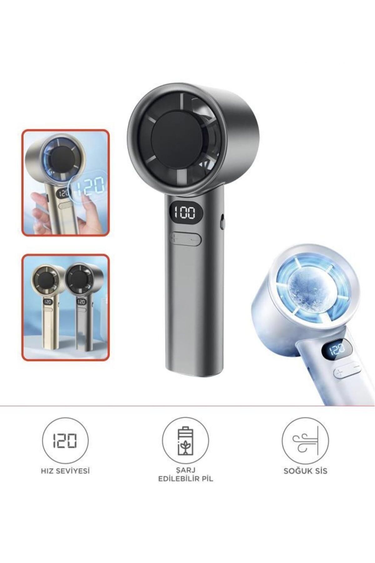 Ahanda Buldum AhandaBuldum Dijital Ekranlı 120 Hız Ayarlı Taşınabilir Mini Fan Gümüş