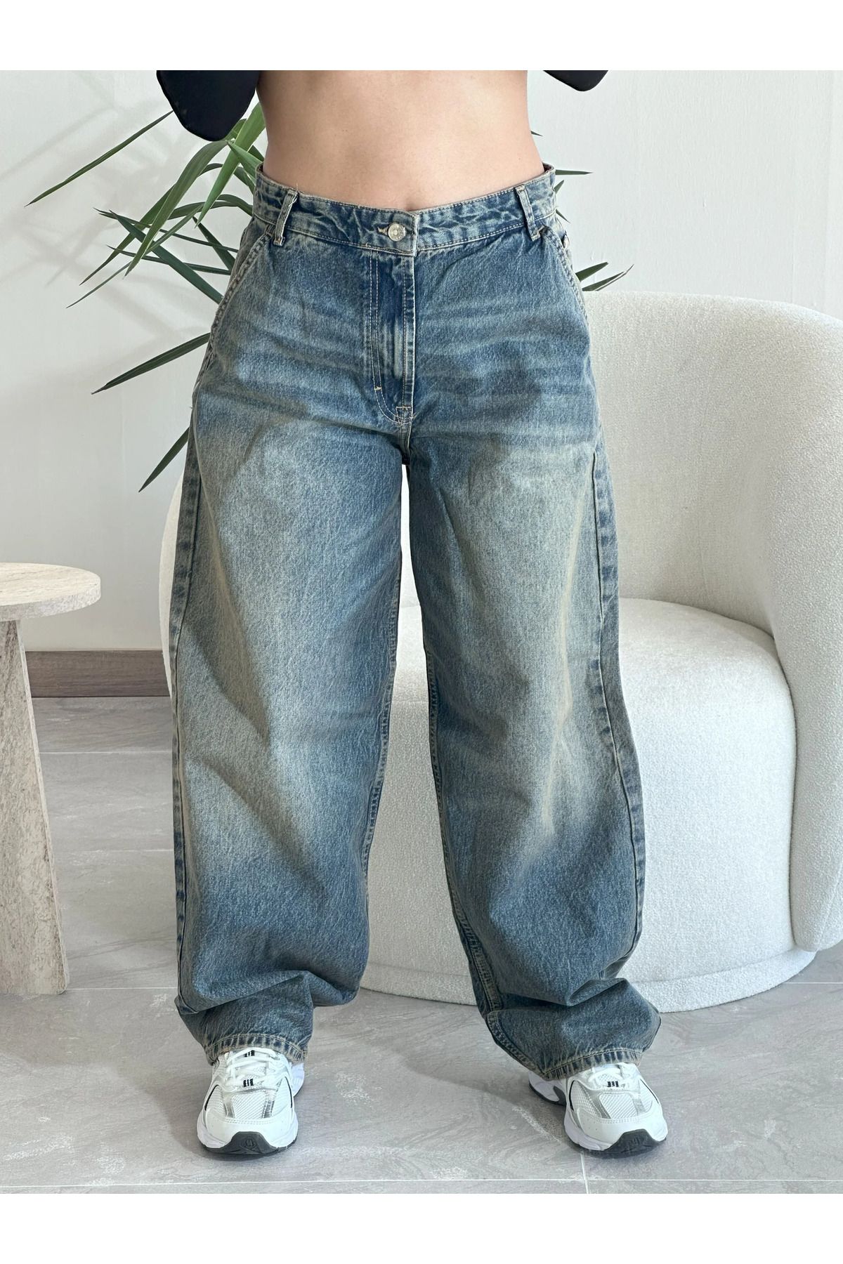Kyra Studios 0003 Muadil Bej Skater Eskitme Kot Pantolon
