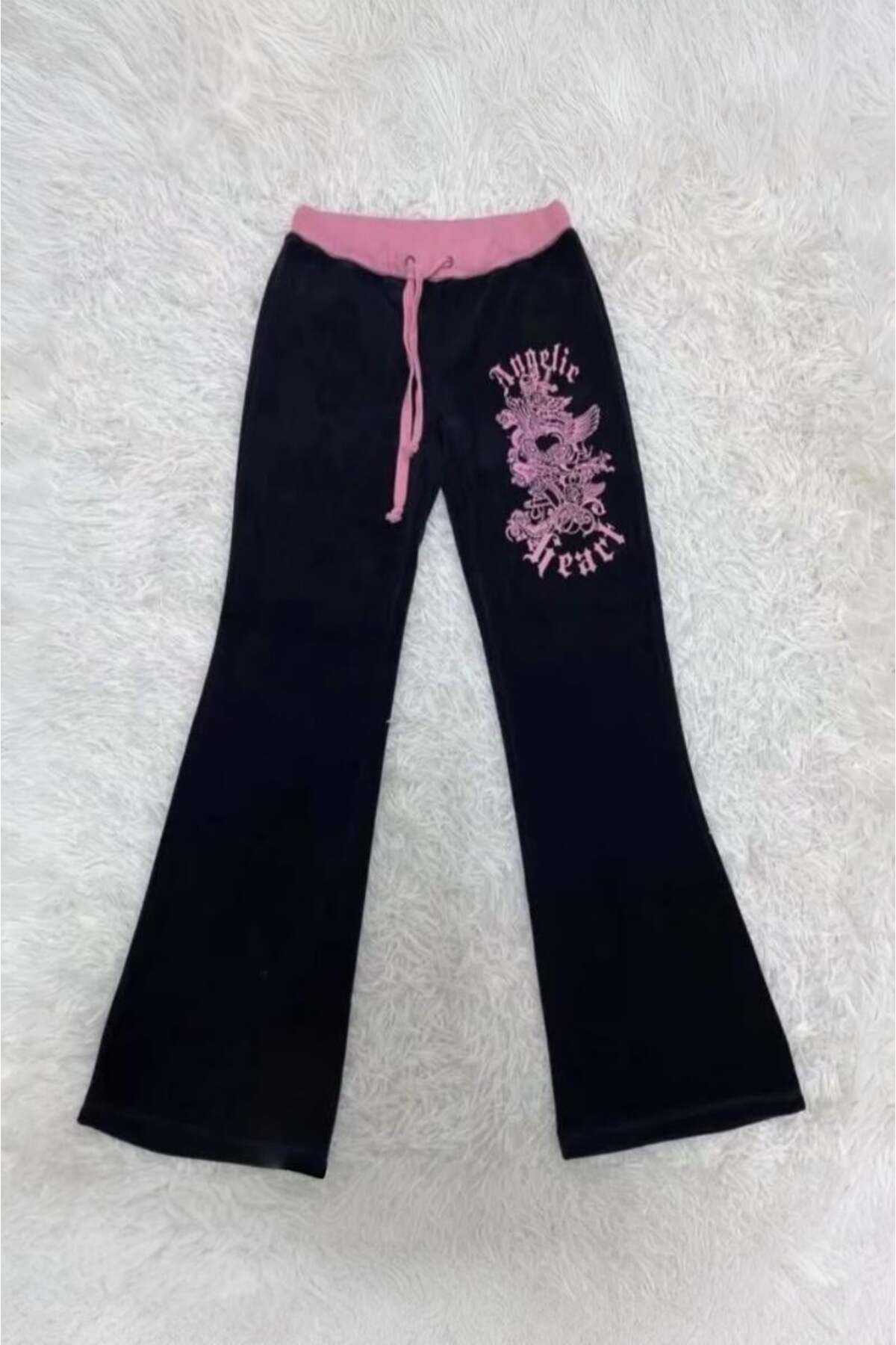 Karakedi Siyah Angelic Heart Pembe Ek Parçalı Eşofman