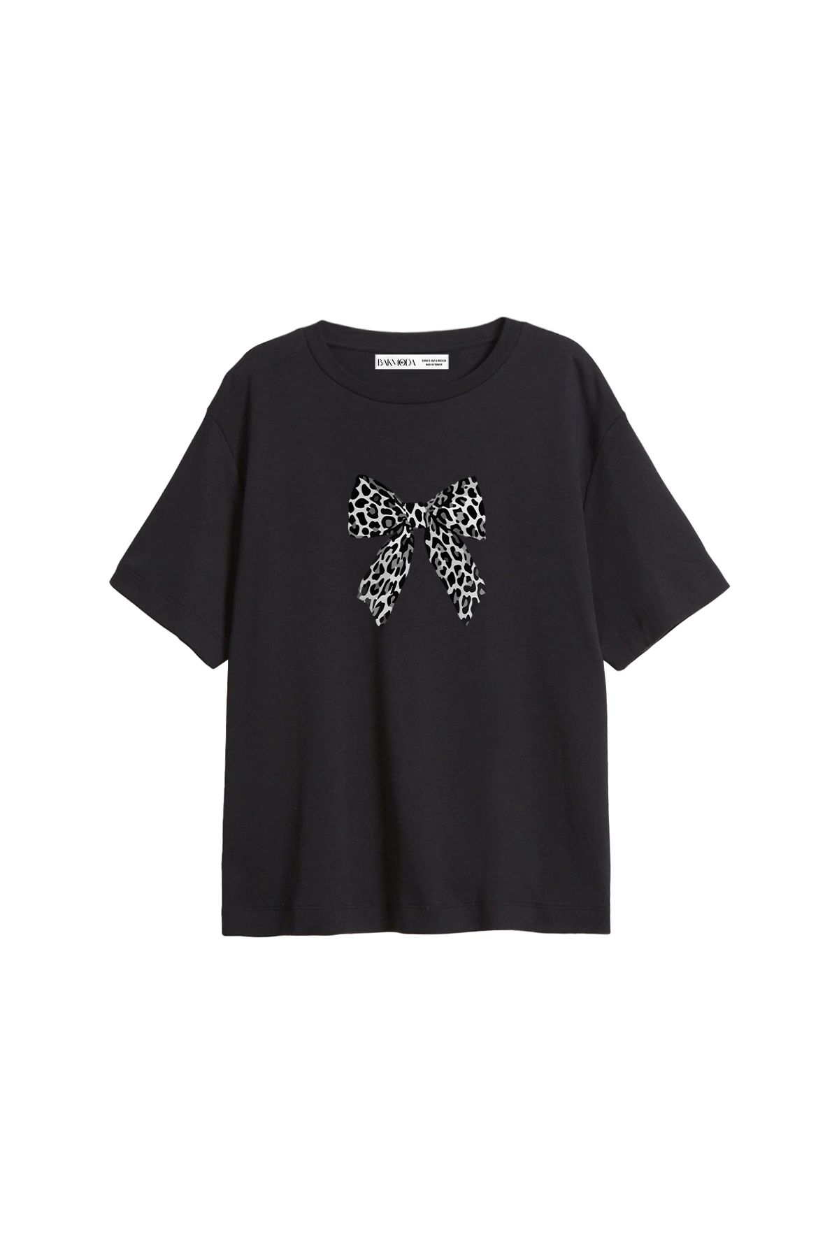 CİNEMA MODA Fiyonk V2 Baskılı Relaxed Fit Siyah Kadın Tshirt