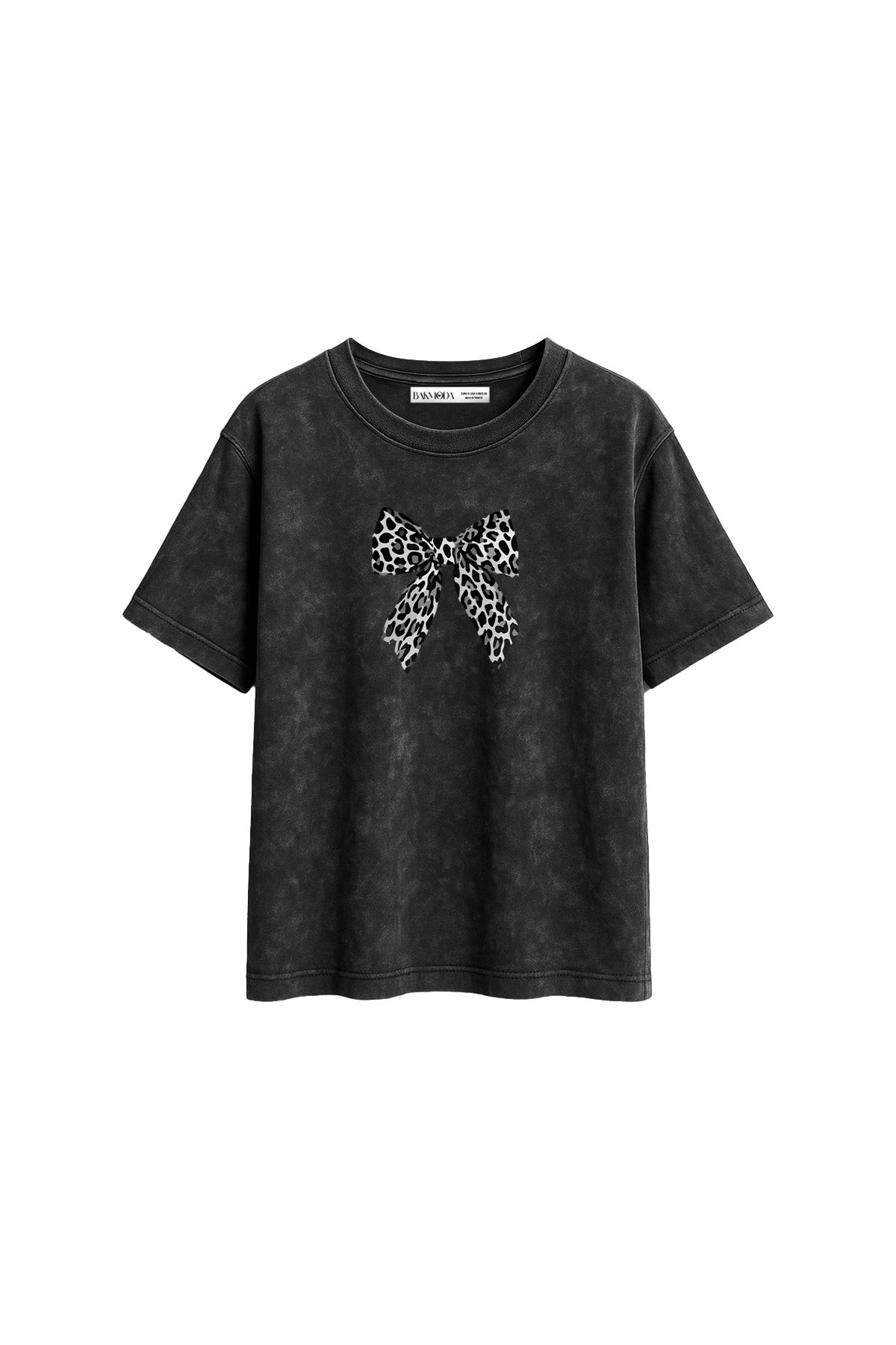 CİNEMA MODA Fiyonk V2 Baskılı Relaxed Fit Yıkamalı Siyah Kadın Tshirt