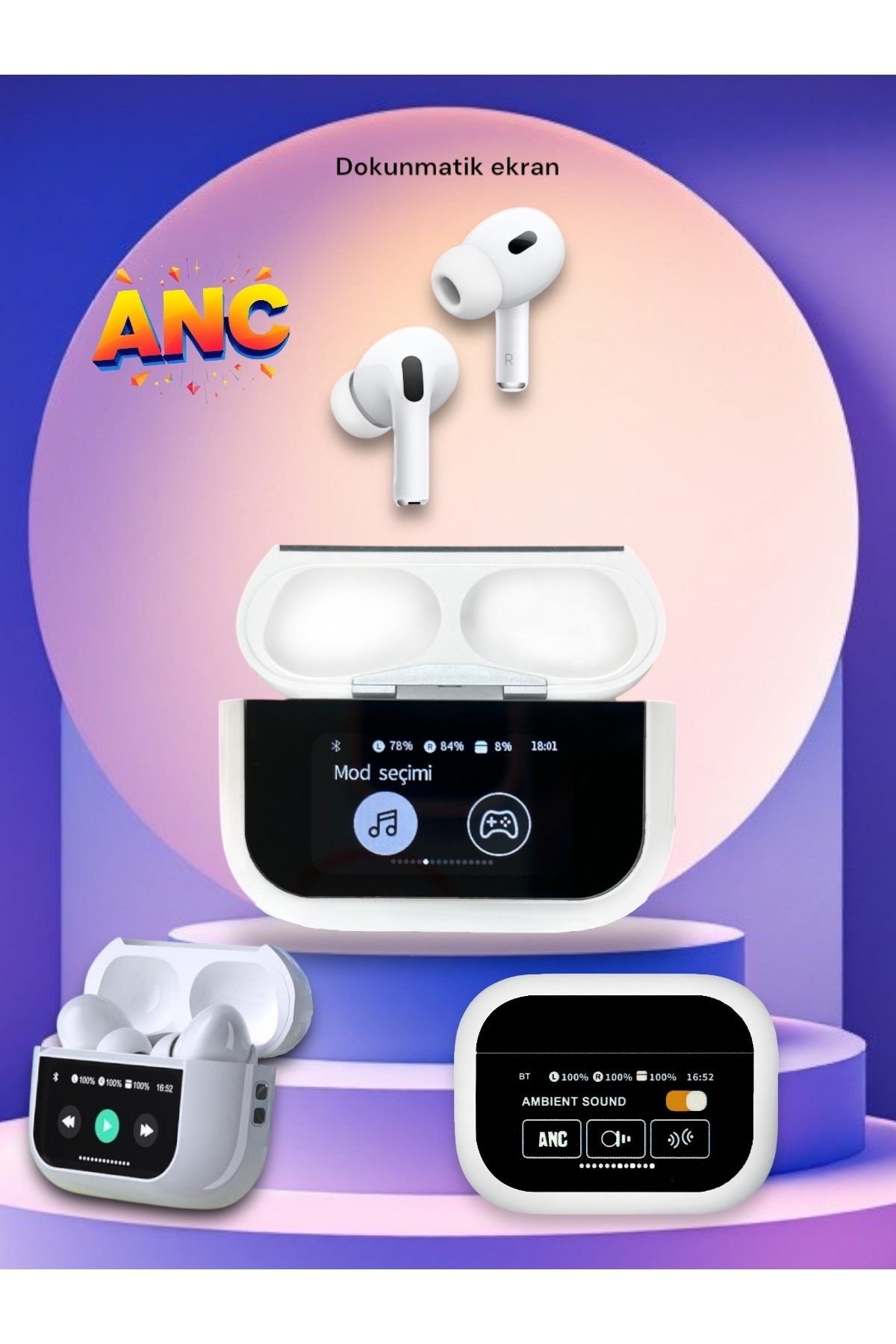 bestcase Dokunmatik Ekranlı Bluetooth Kulaklık Anc/Enc Tüm Özellikler Aktif Silikonlu Kulaklık