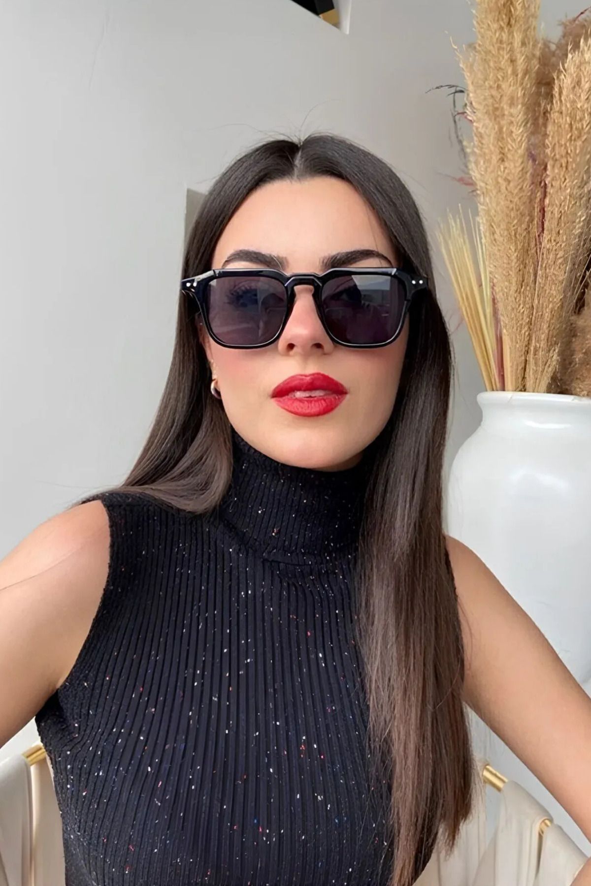 Chunky Frame Unisex Siyah Güneş Gözlük 2048