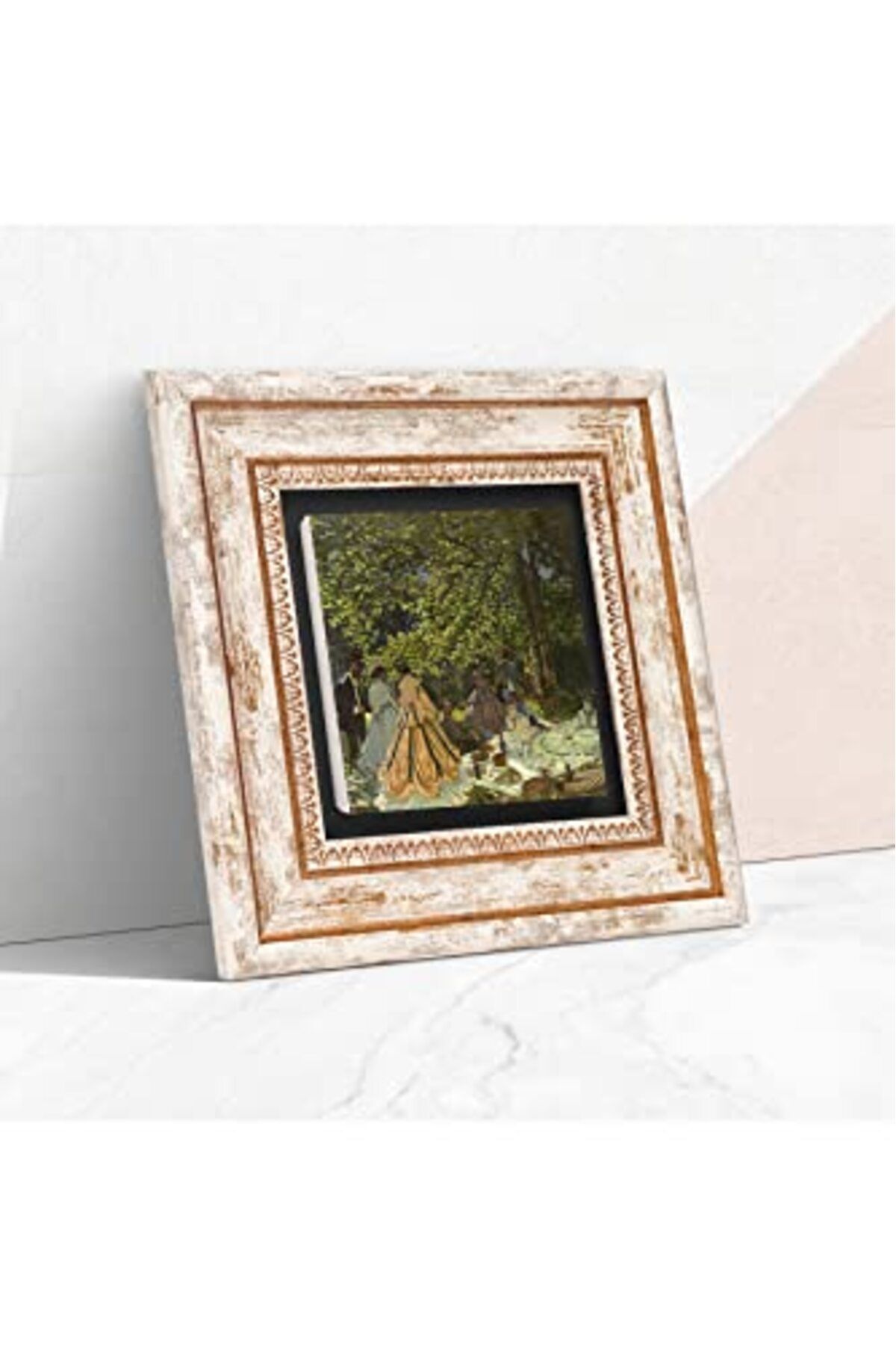 ShopZum Pinecone Claude Monet Kırda Öğle Yemeği Taş Duvar Tablosu - Çerçeveli Taş Tablo - Dekoratif Duvar S