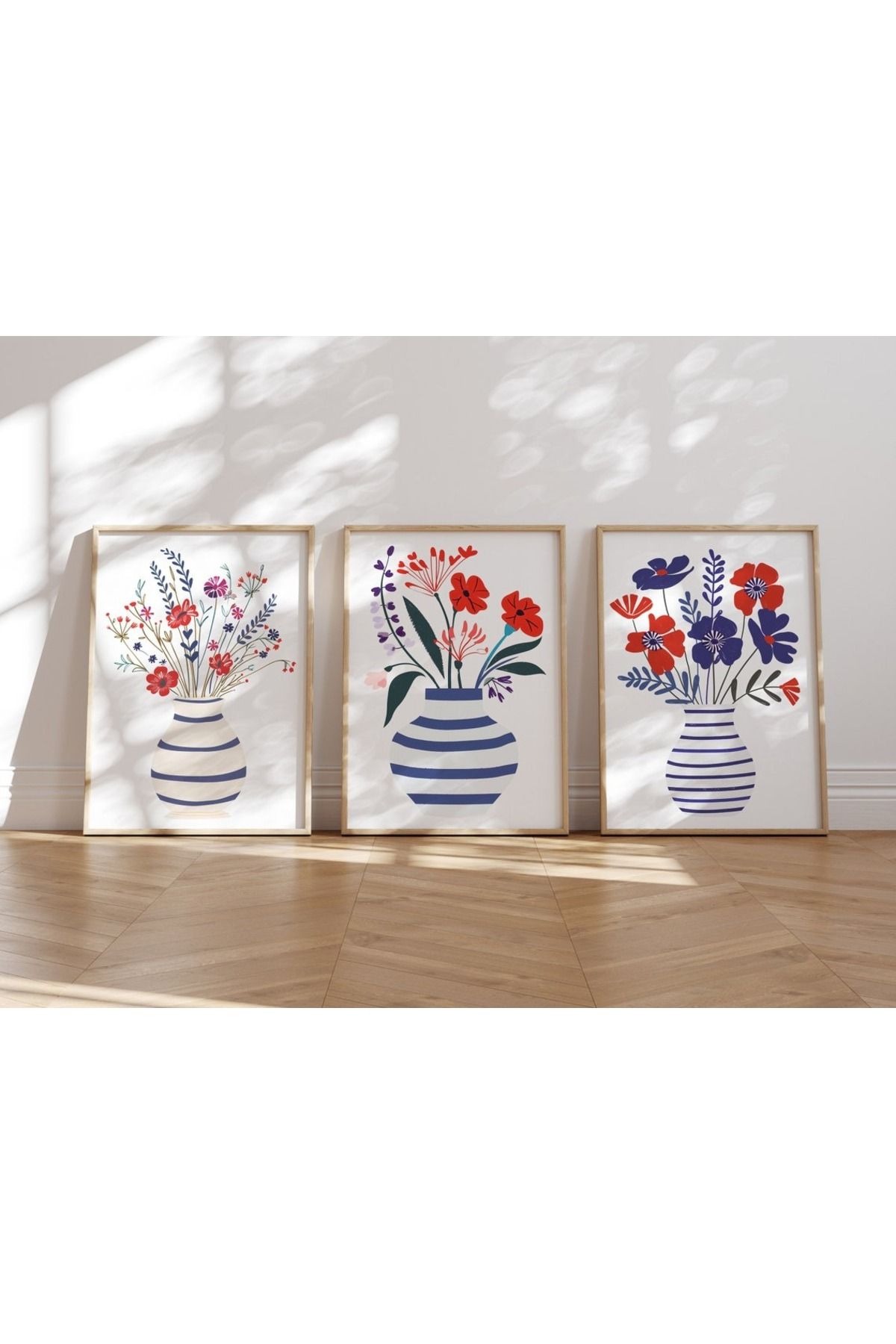 Dekorsiahome Üç Parça Ahşap Çerçeveli Oturma Odası Salon Mutfak Tablo Seti SET3107