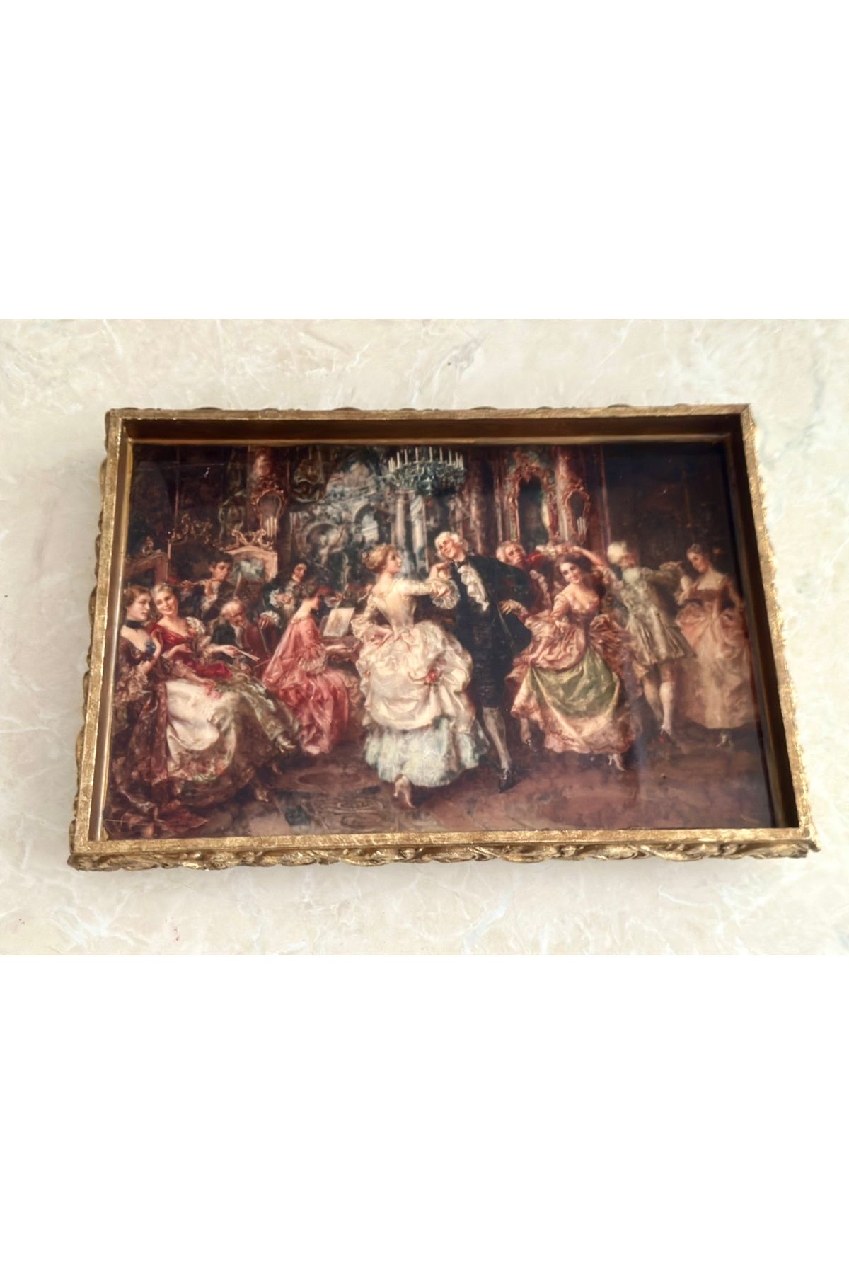 Kumsal Hobi Sanat Epoksi Yüzeyli Barok Temalı Ahşap Tasarım Tepsi