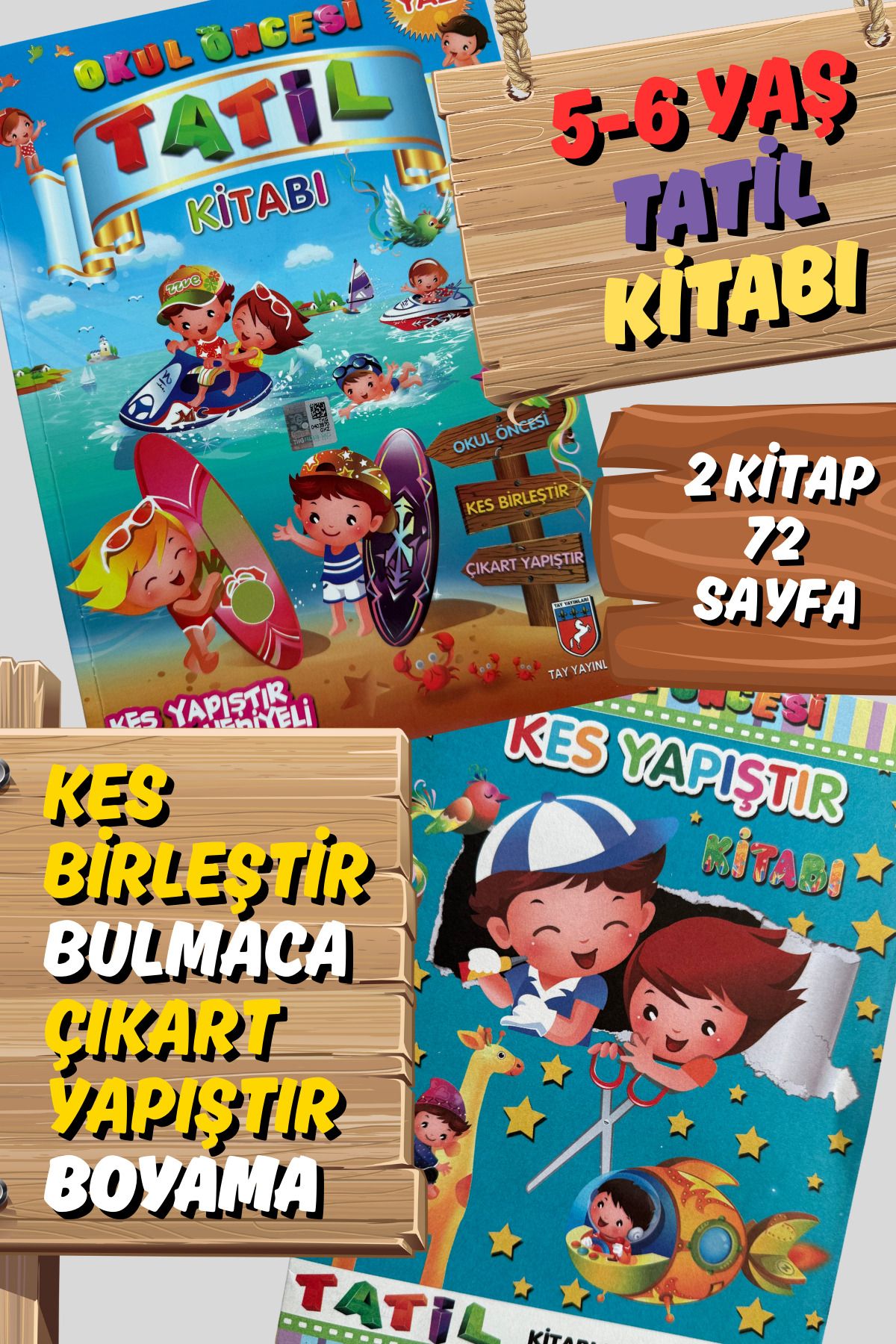 Tandem Yayınları Anaokul ve Okul Öncesi Etkinlikli Tatil Kitabı + Kes Yapıştır Kitabı