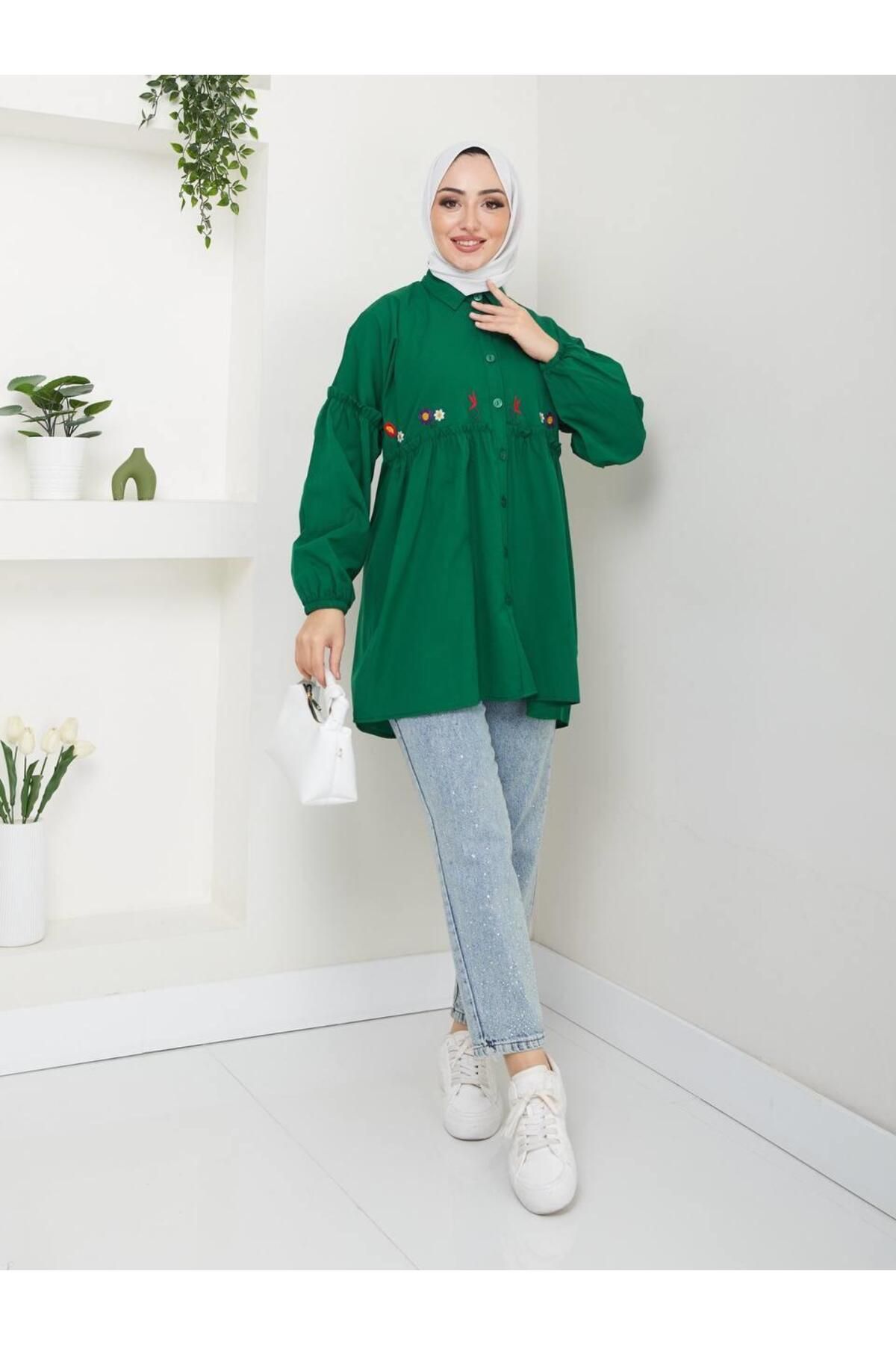 moda periy Kadın yazlık tarz Nakış Detaylı Tesettür Tunik