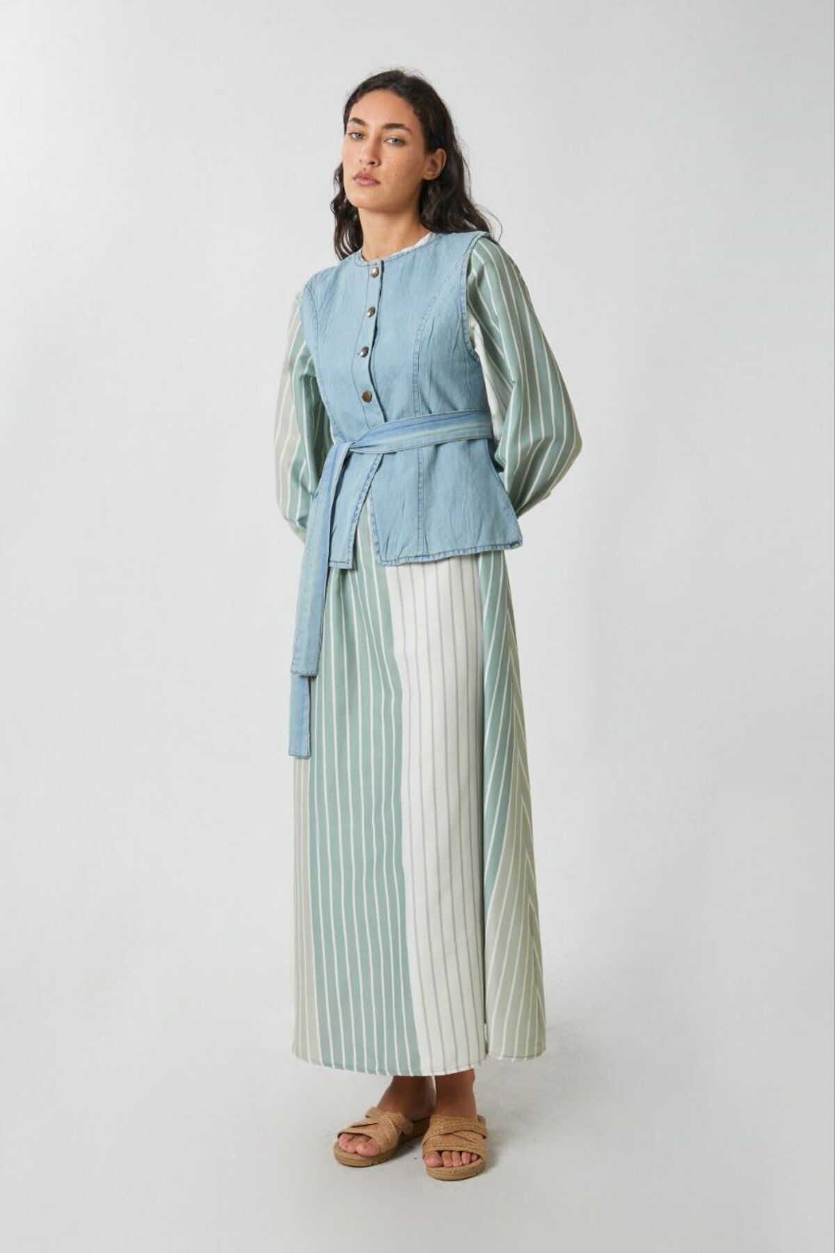 Aryen Denim Yelekli Elbise Takım