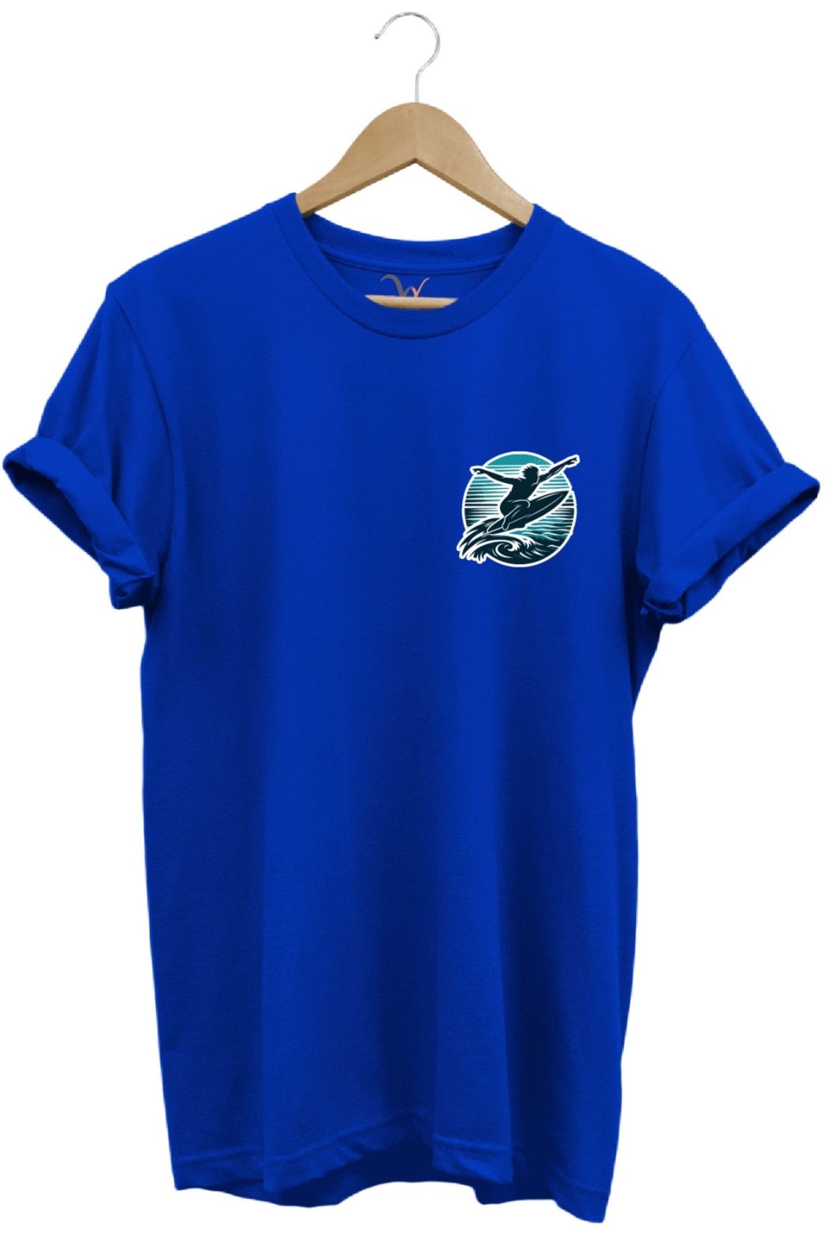 MODA Surf Baskılı Dalgalarla Yarışan Minimal Tişört %100 Pamuk Bisiklet Yaka Basic T-shirt
