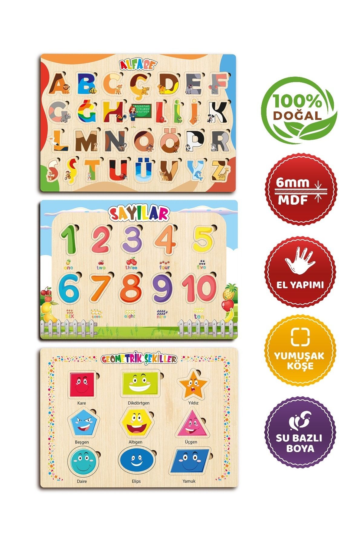 TIME TABLE ahşap eğitici öğretici set alfabe şekiller sayılar