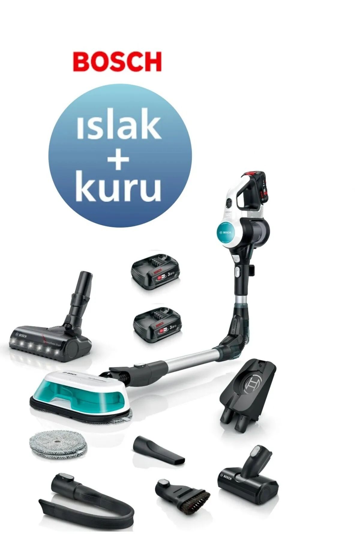 Bosch MOP VE SÜPÜRME Islak-Kuru Temizlik, Güçlü Emiş,Hafif Tasarım ve Uzun Pil Ömrü Motor 10 YIL Garanti