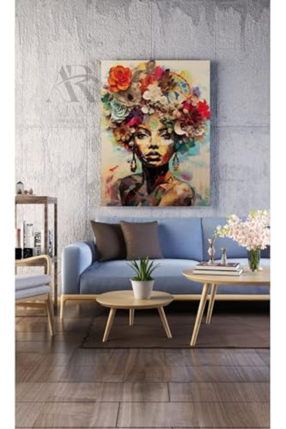 ShopZum Ar Ajans Kanvas Tablo Çiçek Kafalı Kadın Dekoratif Kanvas Tablo 35 X 50