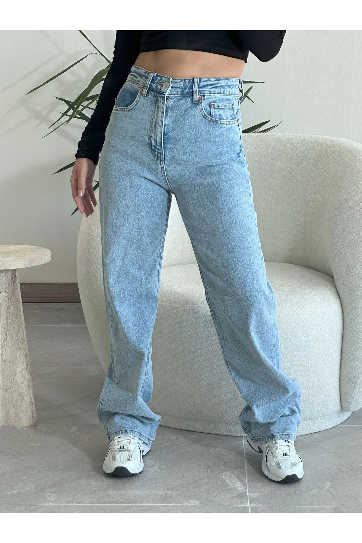 Kyra Studios 0009 Muadil Buz Mavisi Bol Paça Kot Pantolon