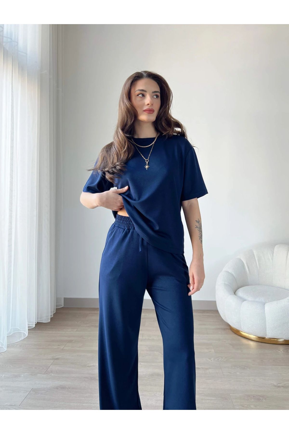 CMZ COLLECTİON Kadın Basic Oversize Kısa Kollu T-Shirt ve Lastikli Pantolon Takım