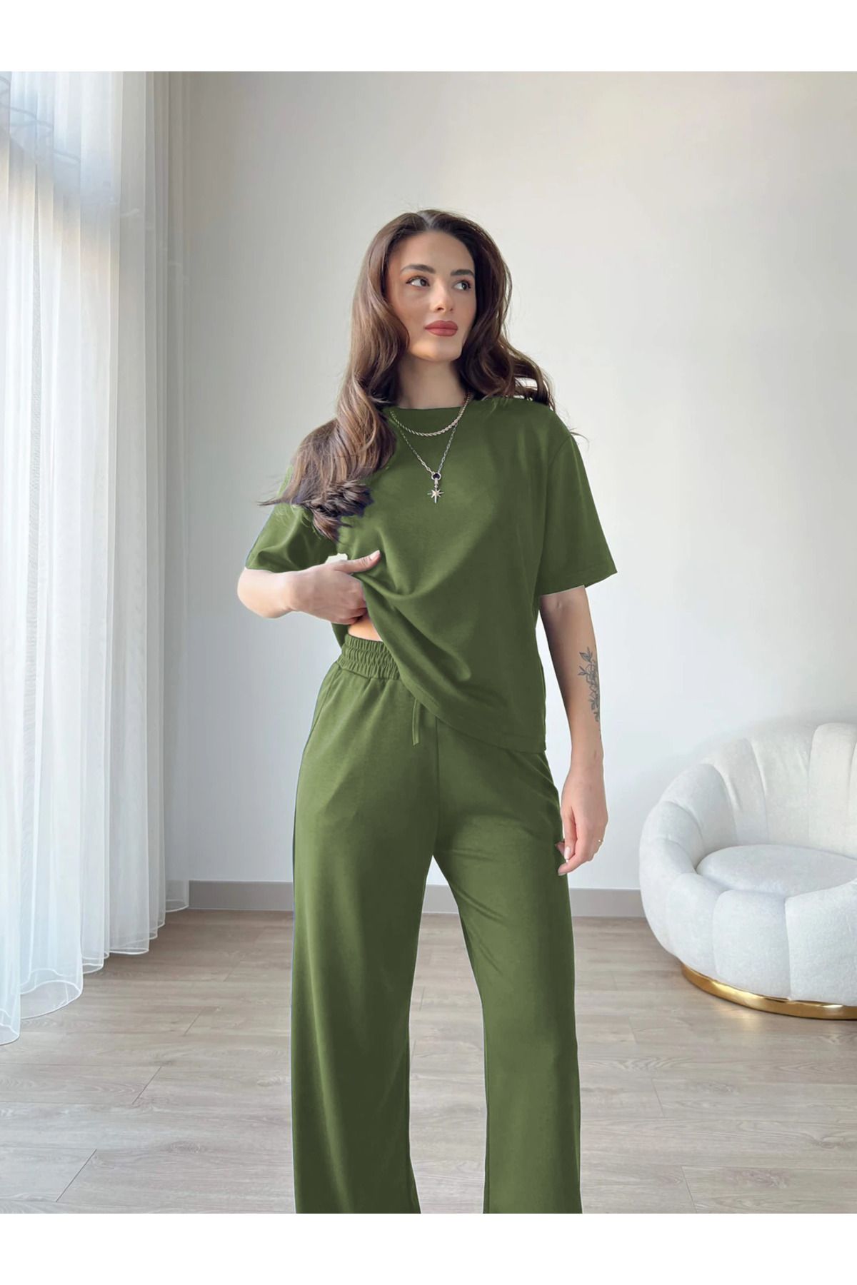 CMZ COLLECTİON Kadın Basic Oversize Kısa Kollu T-Shirt ve Lastikli Pantolon Takım