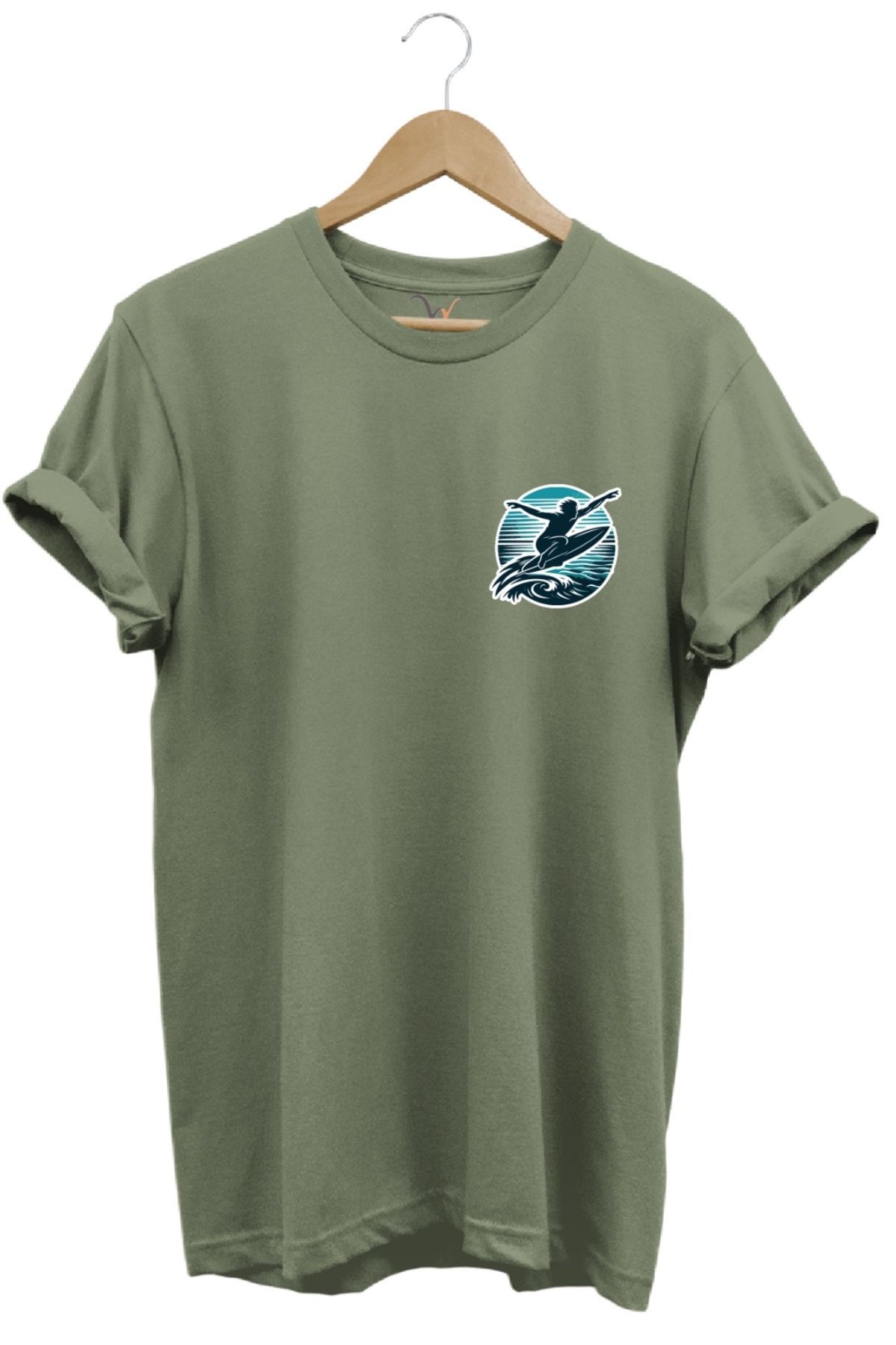 MODA Surf Baskılı Dalgalarla Yarışan Minimal Tişört %100 Pamuk Bisiklet Yaka Basic T-shirt
