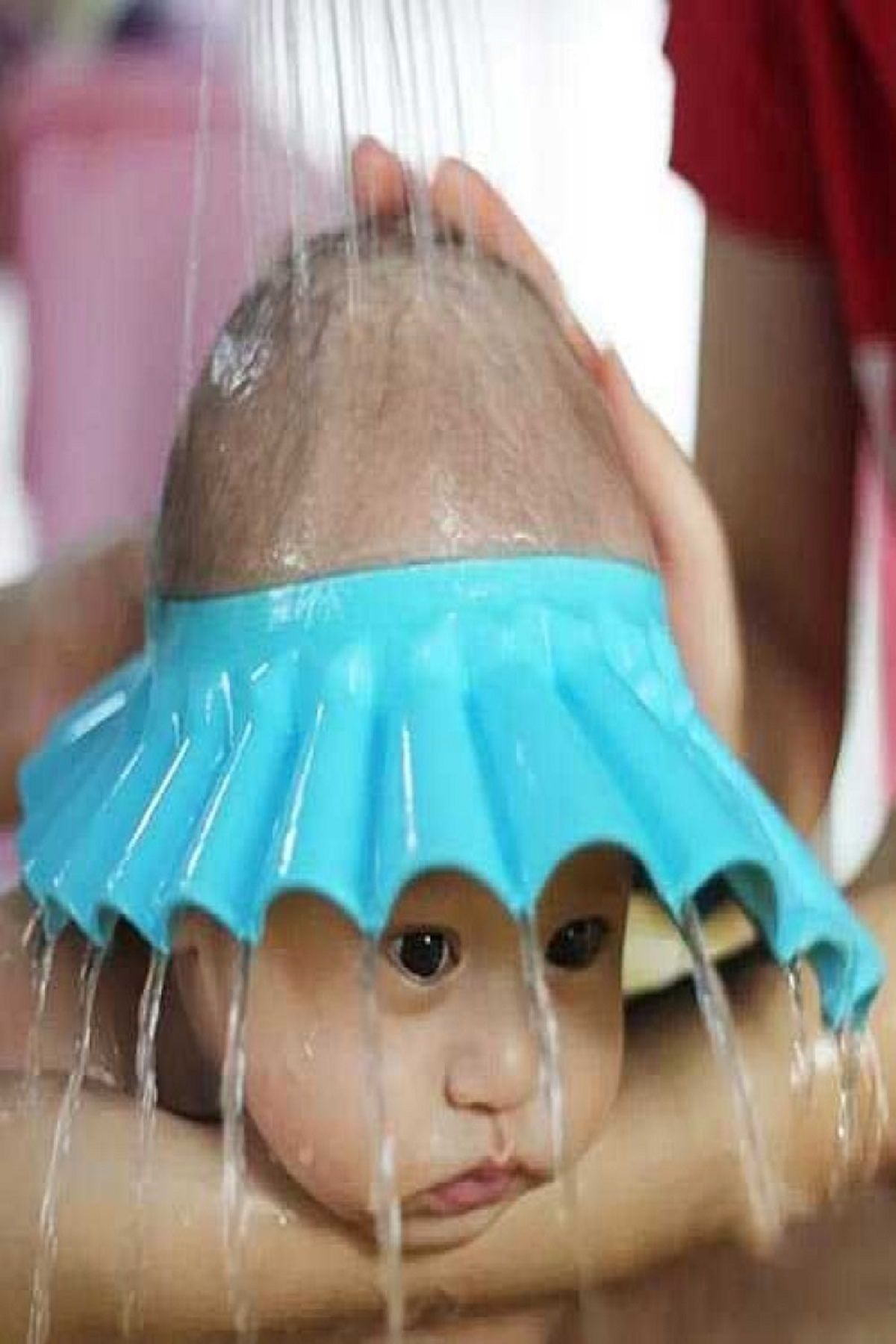 Birmem Bebek Banyo Şapkası Düğmeli Kulaklıklı Mavi Renk