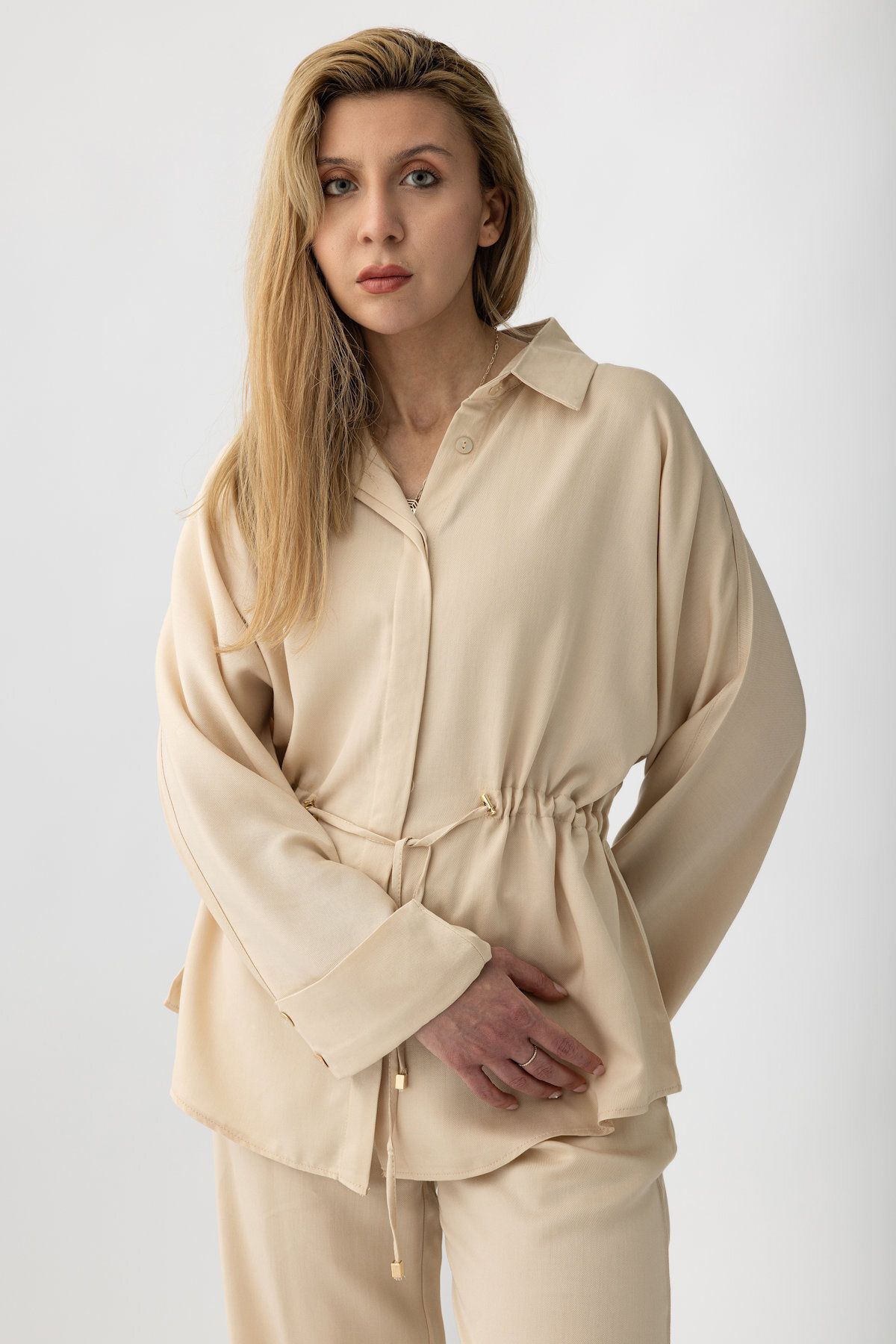 Suede Style 5785 - Kadın Rahat Formlu İkili Takım – Gömlek & Bol Paça Pantolon