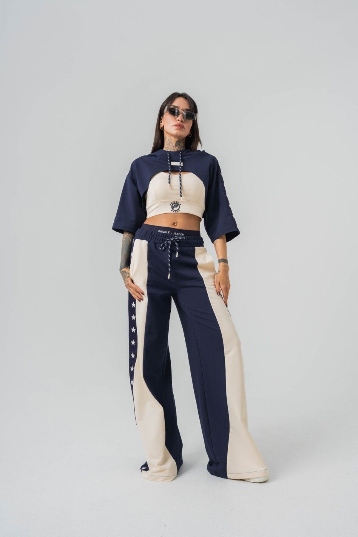 go gang own Star Flow Crop + Kapüşonlu T-shirt + Eşofman Alt 3'lü Set Takım