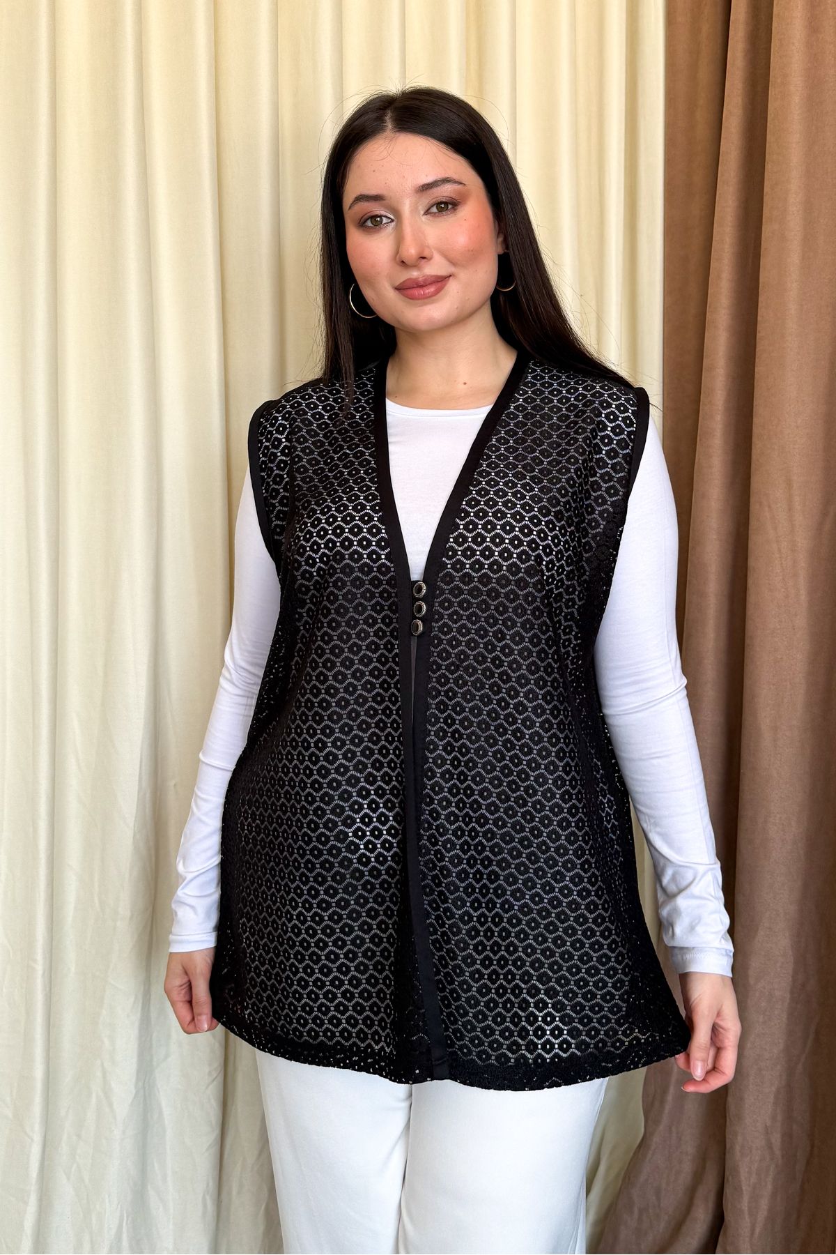 ModaPlaza Kadın Dantel Uzun Yelek 261