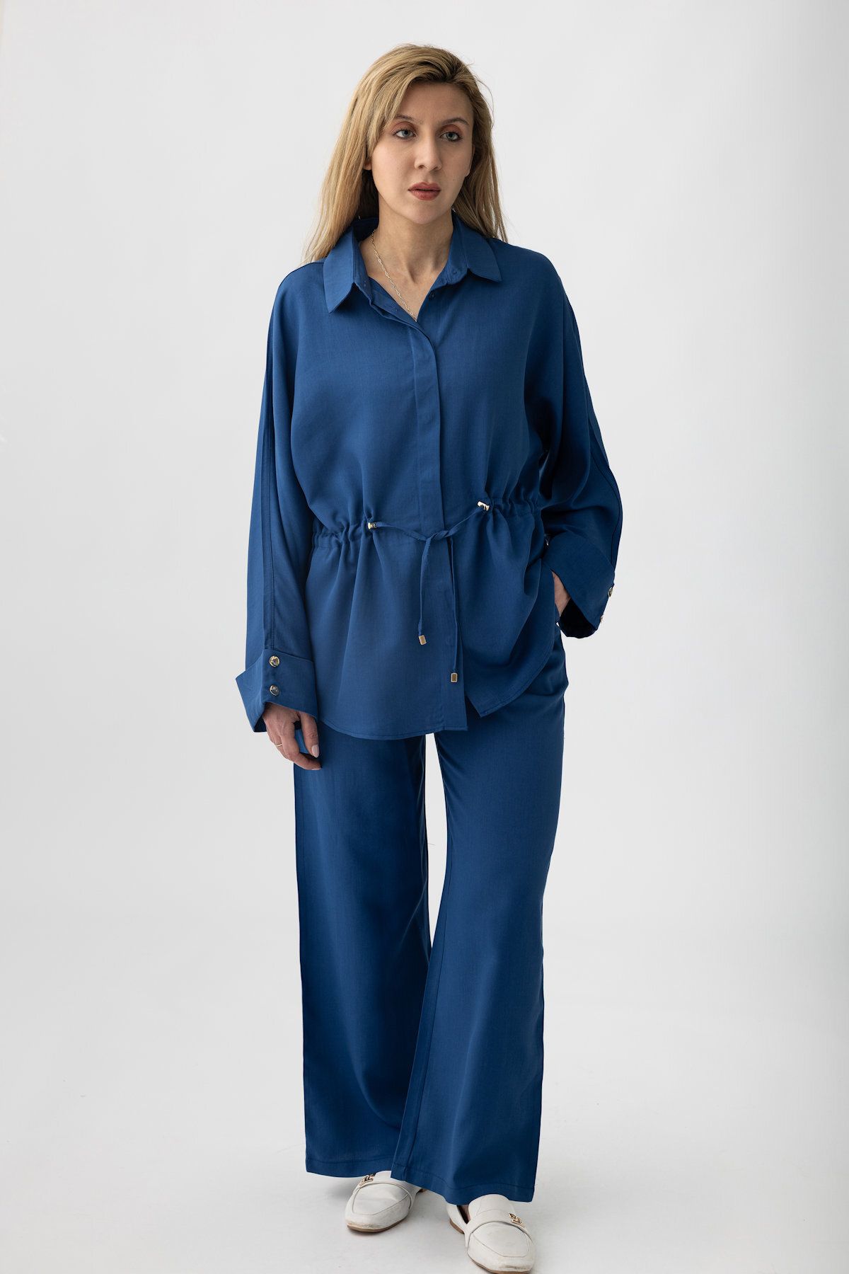 Suede Style 5785 - Kadın Rahat Formlu İkili Takım – Gömlek & Bol Paça Pantolon