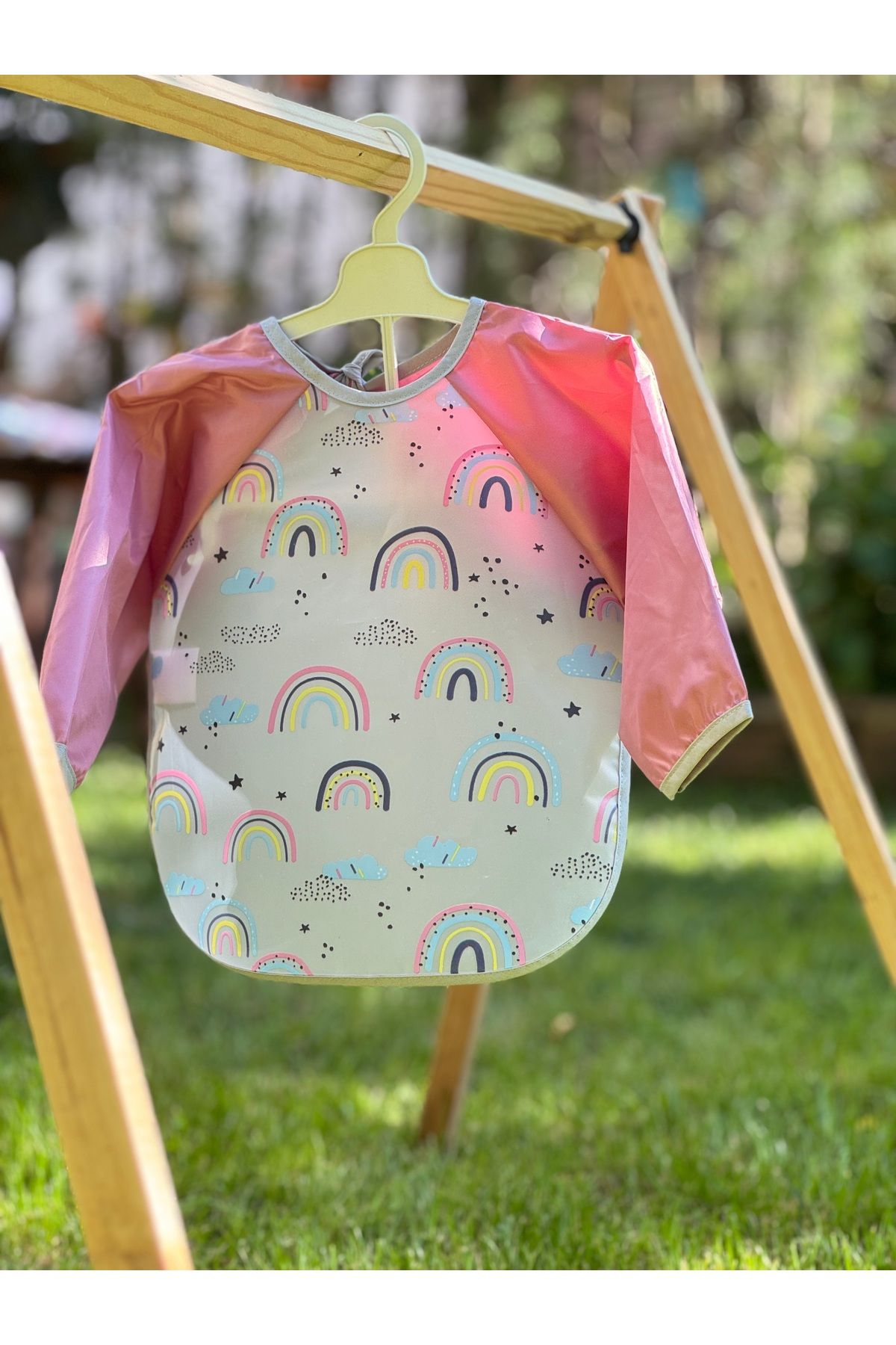 BETSY STUDIO Gökkuşağı Desenli Şeffaf Kollu Aktivite Önlüğü/Mama Önlüğü 6-18 Ay