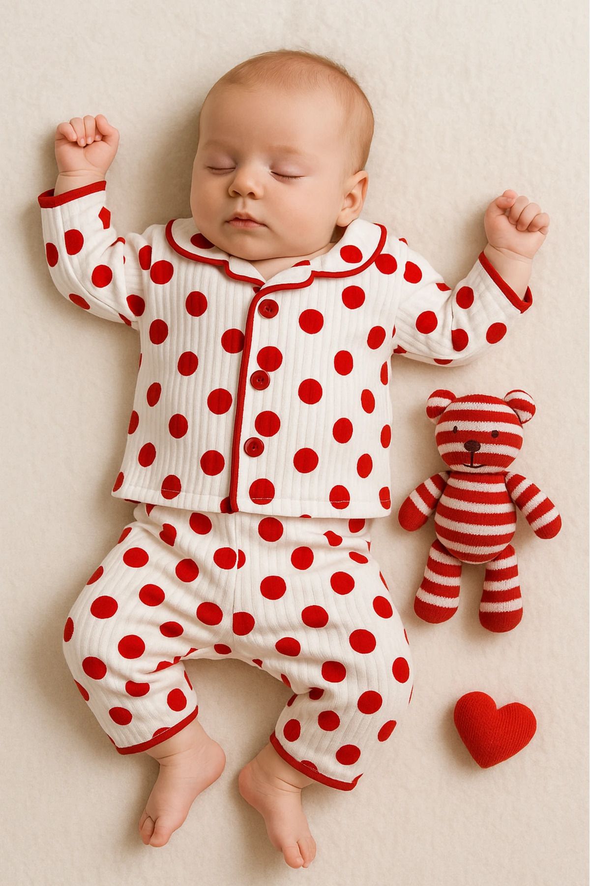 Çıldırıns Puantiyeli Raporlu Kumaş 2’li Bebek Pijama Takım