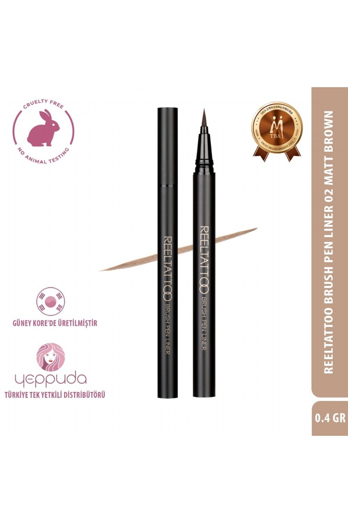 Merythod Fırça Uçlu Mat Kahverengi Eyeliner Reeltattoo Brush Pen Liner 02 Matt Brown