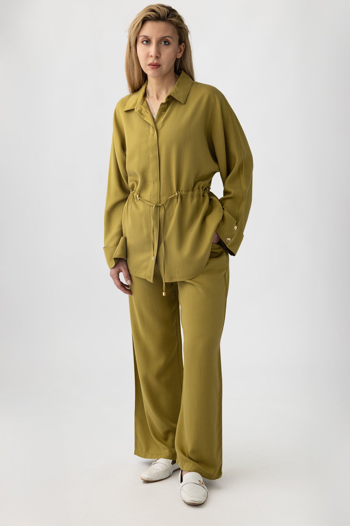 Suede Style 5785 - Kadın Rahat Formlu İkili Takım – Gömlek & Bol Paça Pantolon
