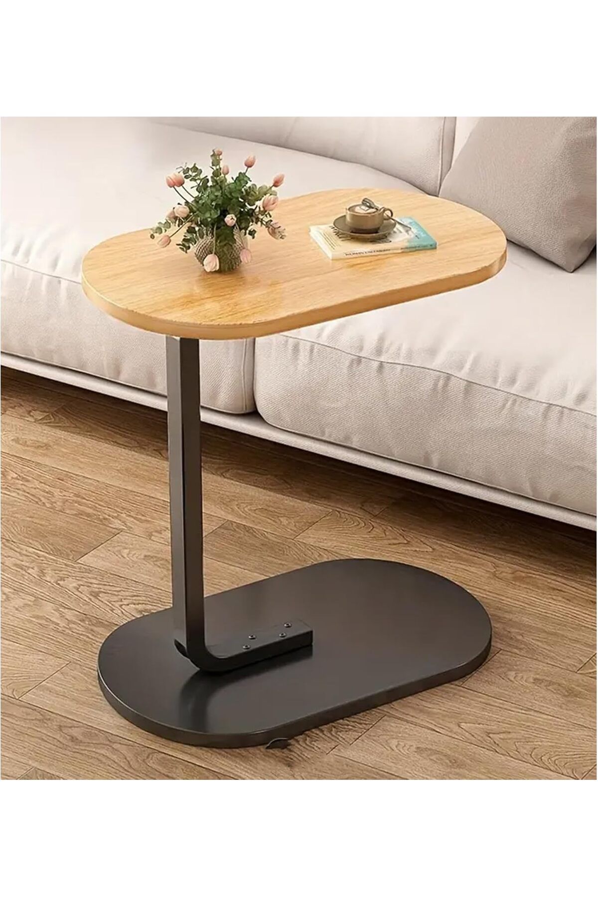 NEXIFY-Small C-Shaped Bed Side Table, Round End Table for Sofa,Coffee 1