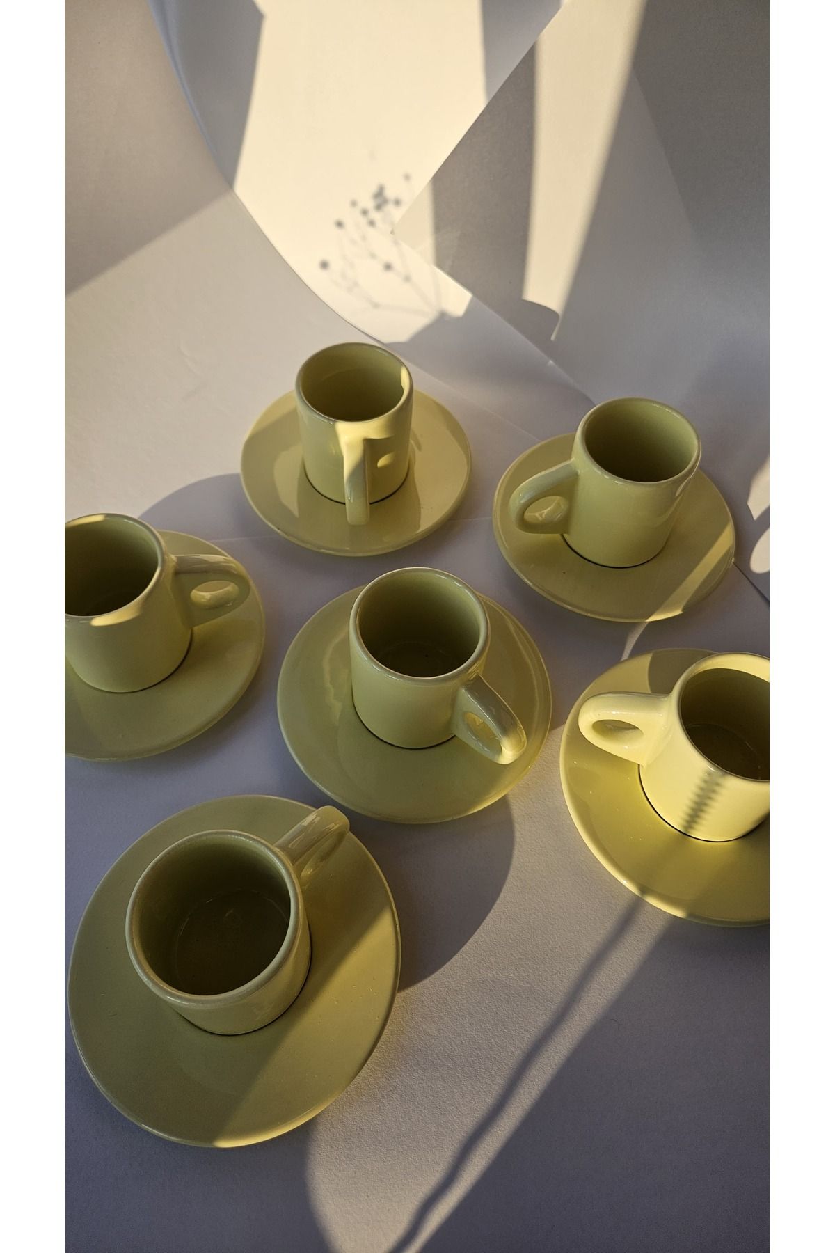 Vess Ceramic Klasik Kulplu Yeşil Fincan Takımı 6'lı