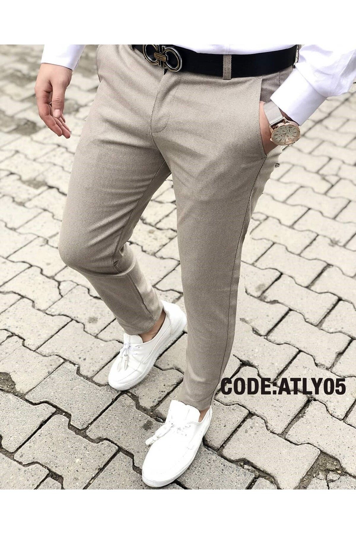 Gussi Erkek Bej Renk Slim Fit Kaliteli Esnek Likralı Keten Pantolon
