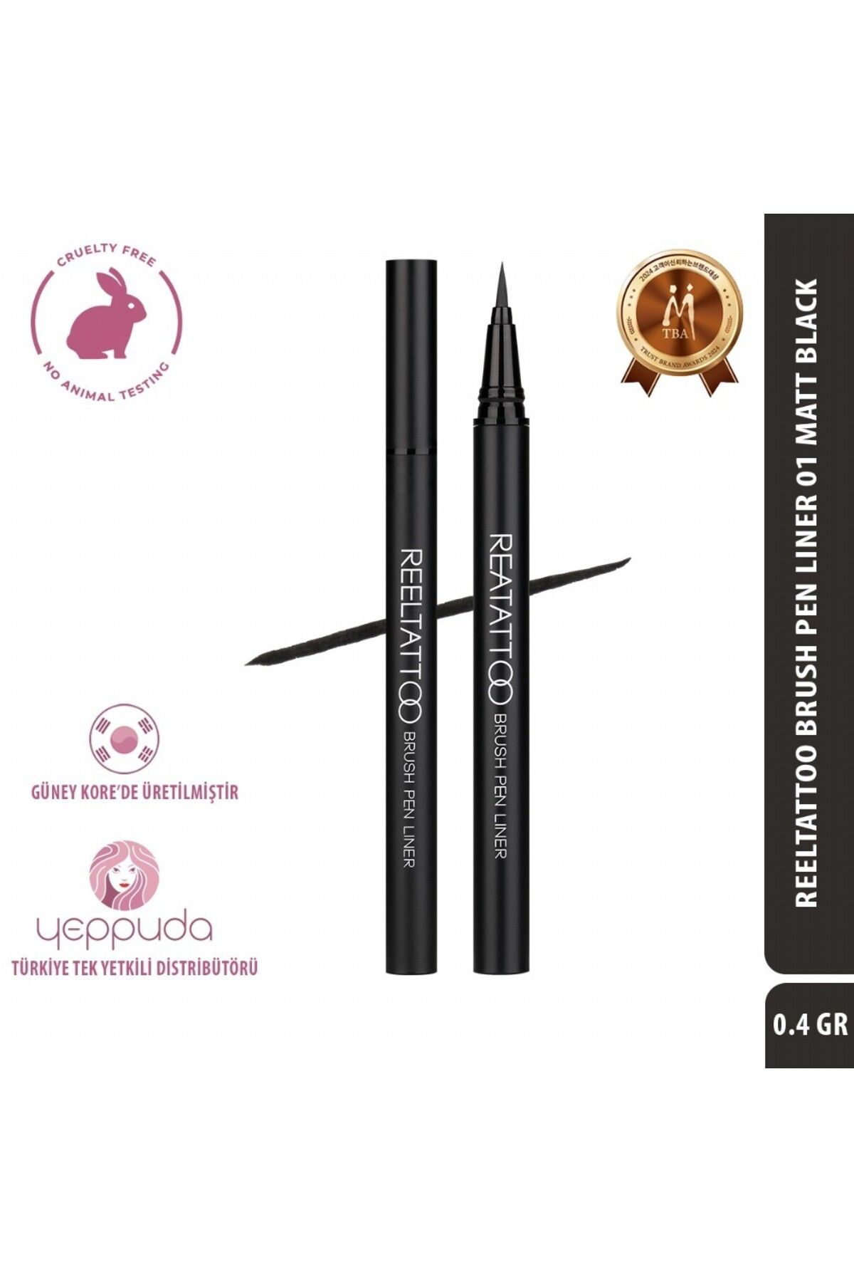 Merythod Fırça Uçlu Mat Siyah Eyeliner Reeltattoo Brush Pen Liner 01 Matt Black