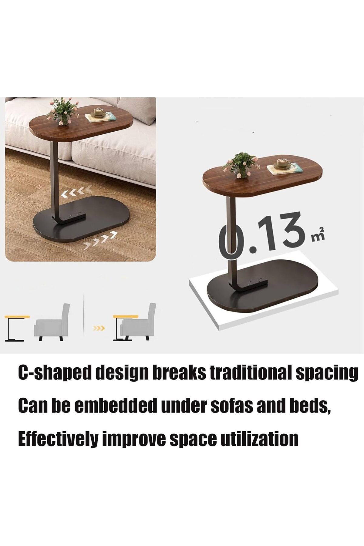 NEXIFY-Small C-Shaped Bed Side Table, Round End Table for Sofa,Coffee 9