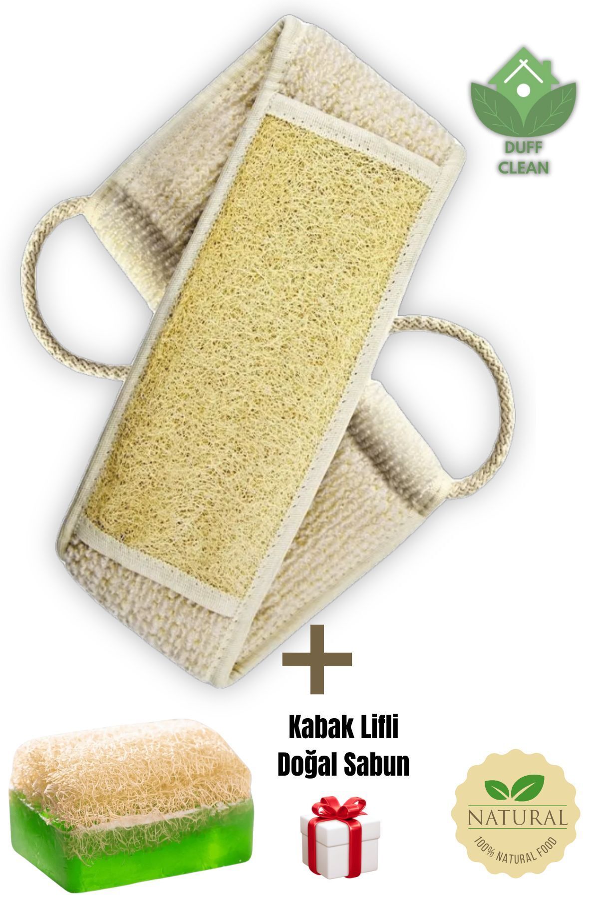DUFF CLEAN Uzun Kabak Lifi Banyo Sırt Kesesi ,75 Cm Hamam Lifi 100% Doğal Kabak+ Kabak Lifli Doğal Sabun HEDİYE