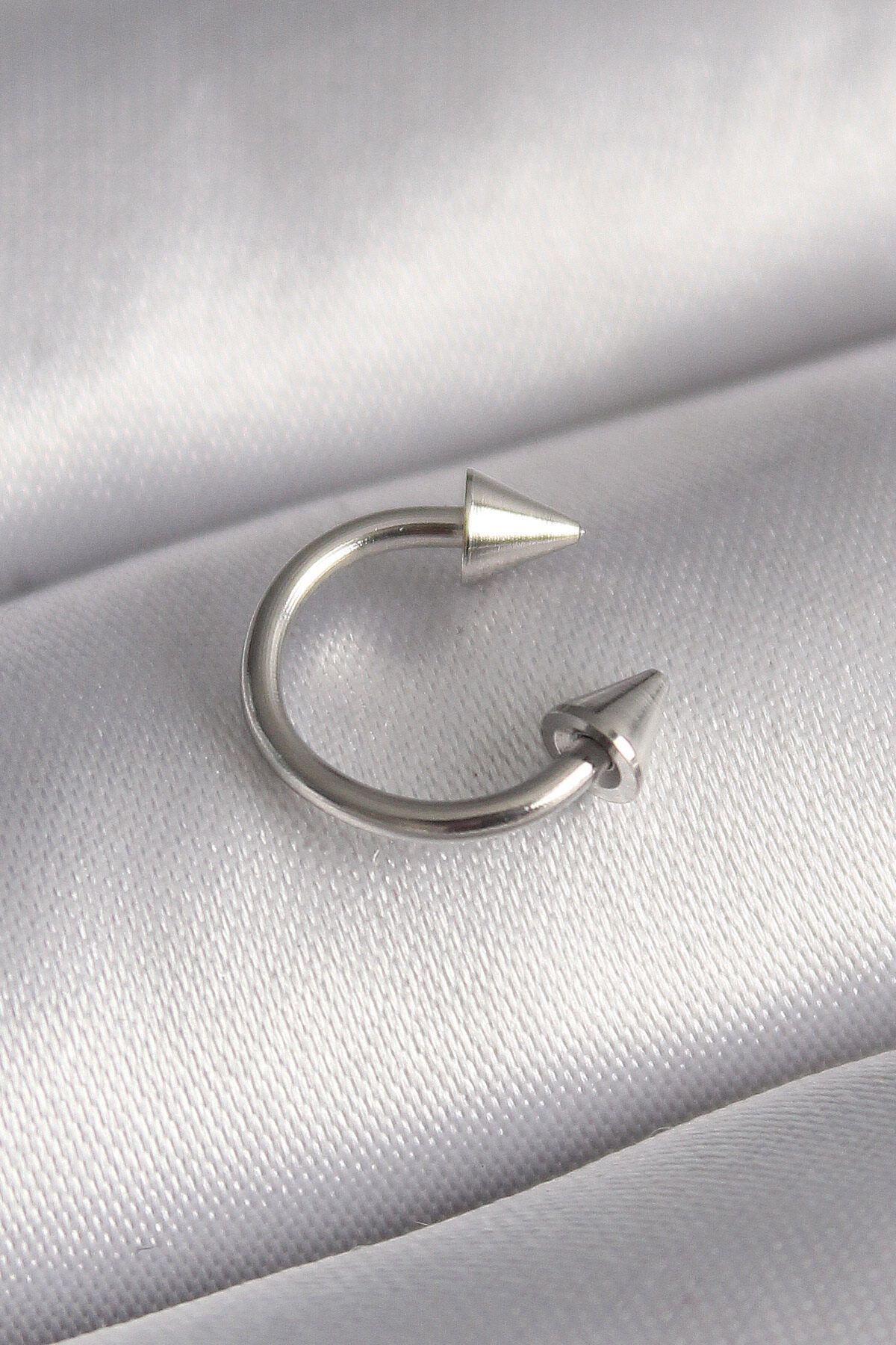 melfxxl eticaret 316L Çelik Gümüş Renk Halka Çivi Model Kadın Piercing - Lisinya