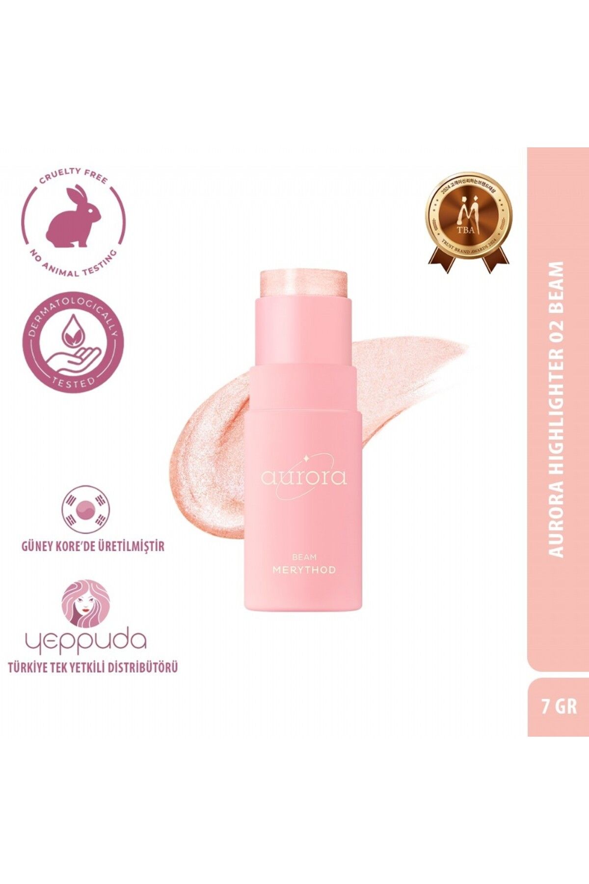 Merythod Doğal Cilt Işıltısı Sağlayan Nemlendirici Etkili Stick Aurora Highlighter 02 Beam