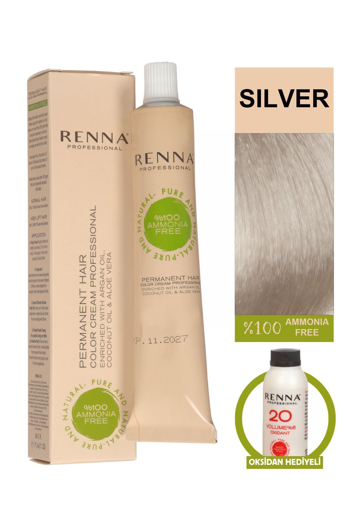 Renna AMONYAKSIZ Bitkisel Yıpranmış Saçlar İçin Saç Boyası SILVER 60ml