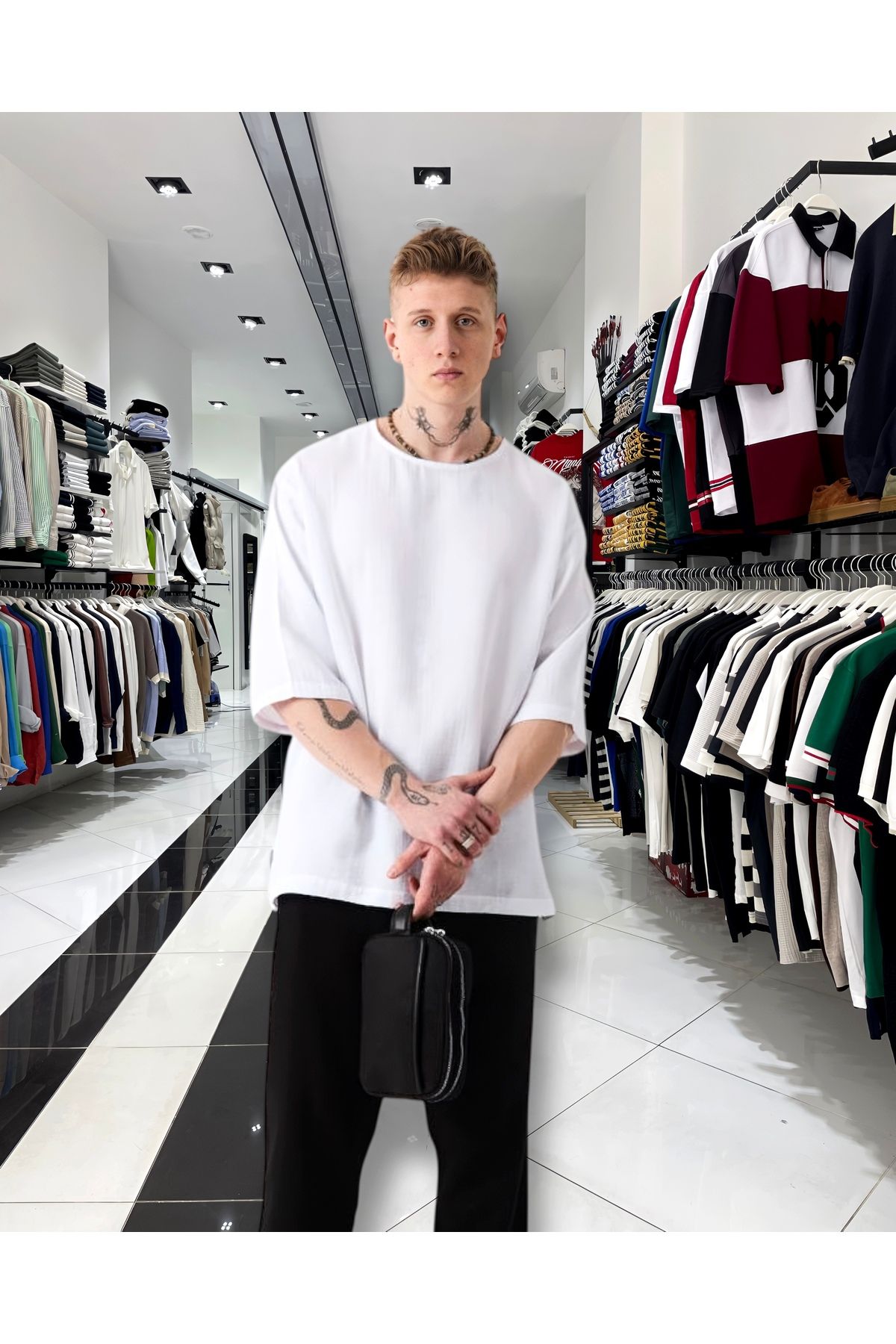 Higo Man Keten Pamuk Fakir Kol Oversize T-Shirt