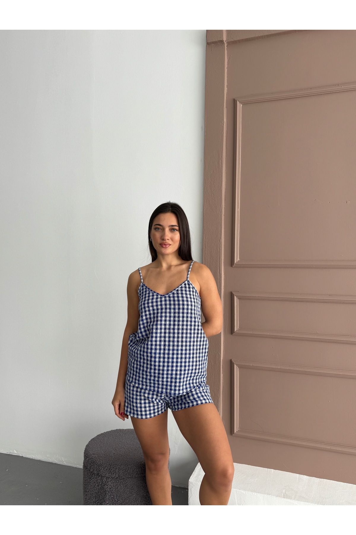 XICCOO Pamuklu Pötikareli Gofre Pijama Takımı