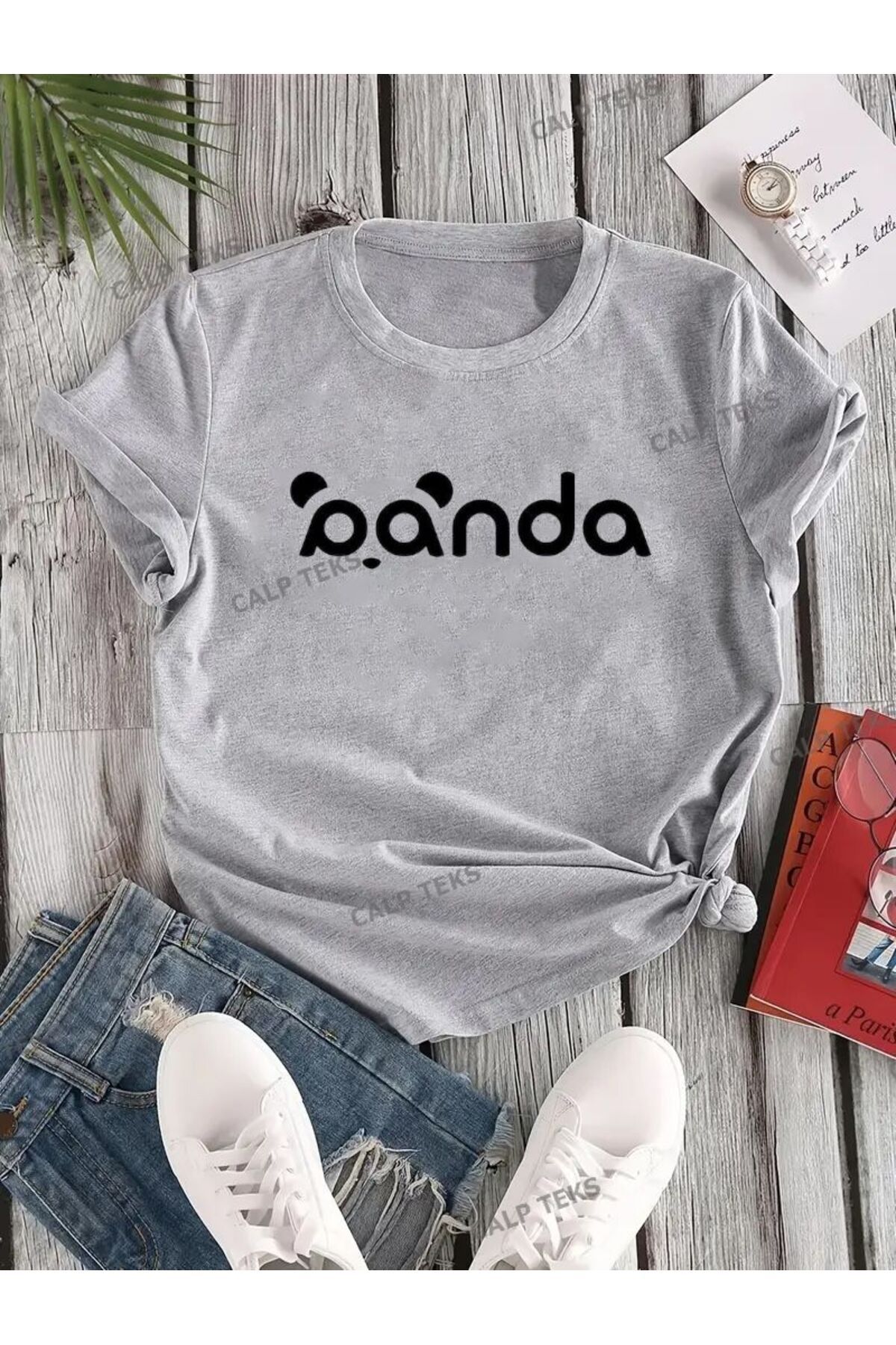CALP TEKS PANDA YAZI BASKILI OVERSİZE TİŞÖRT