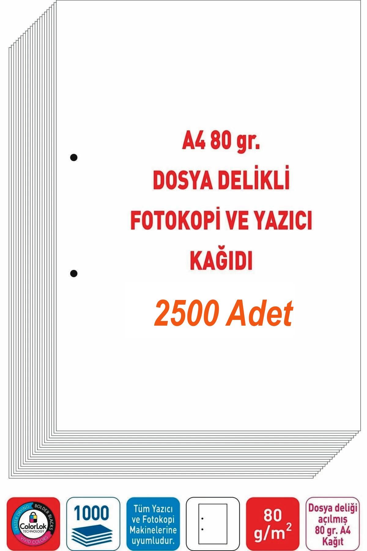 EserMatbaa Dosya Delikli A4 Fotokopi Kağıdı 80 Gr. (5 Paket - 2500 Adet)