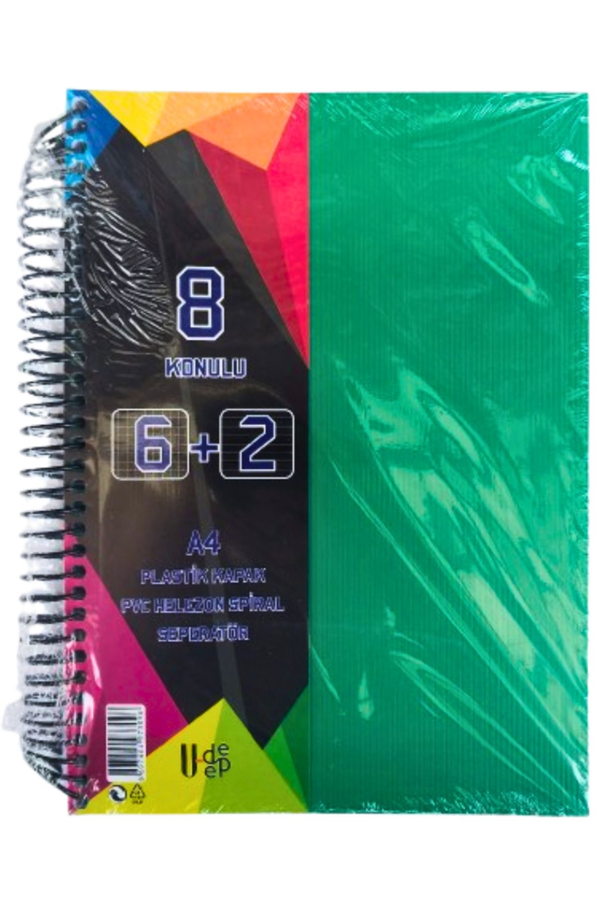 Glanart a4 boy 6+2 ayraçlı defter dersane defteri (6 kareli 2 çizgili ) 200 yaprak 8 bölümlü udep