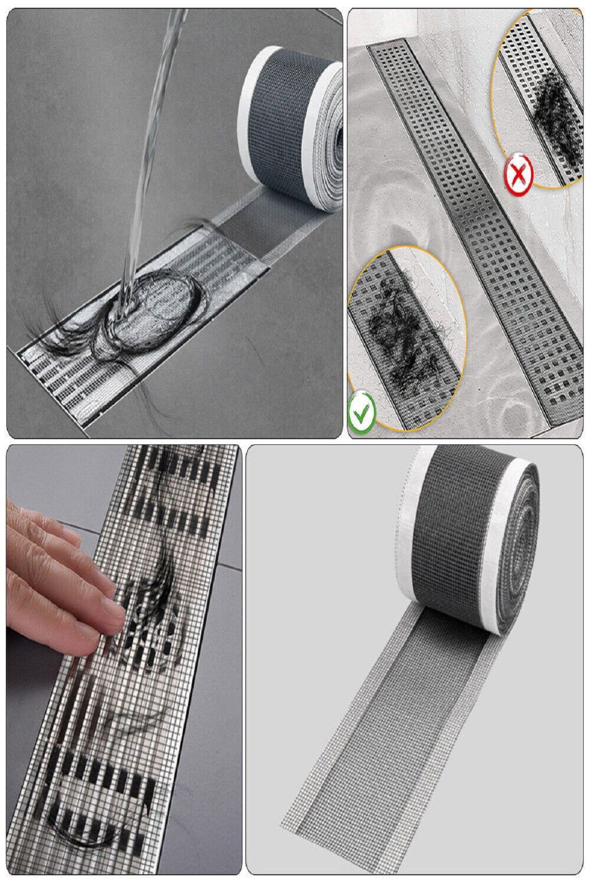 ÖYKÜ VE YİĞİT 4 Metre Yapışkanlı Banyo Gider Koruyucu Saç Toplayıcı - Gider Böcek Koruyucu Gider Süzgeci