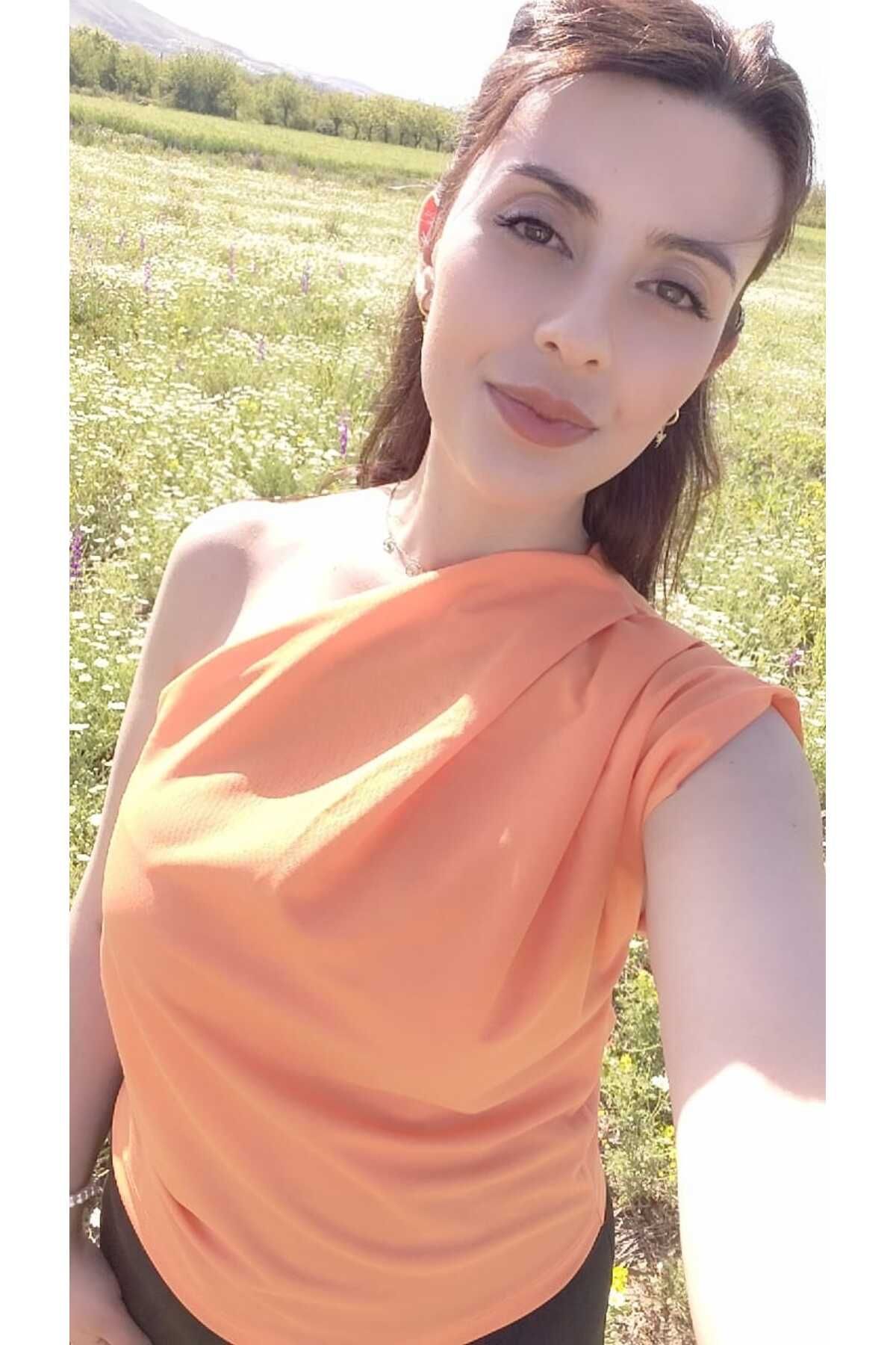 ecenurbutik BLUZ Likralı Drapeli Tek Omuz tasarım Bluz (Detaylar Açıklamada )